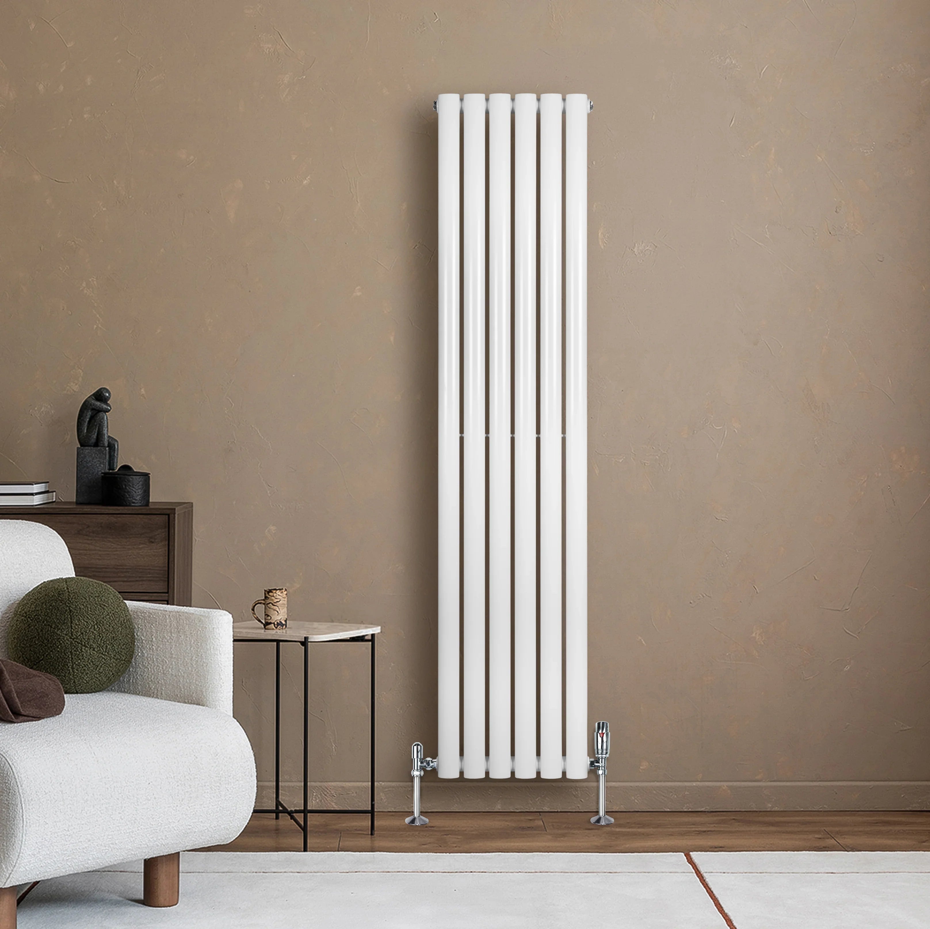 Oval Single Column Radiator & Valves – 1600mm x 360mm – White