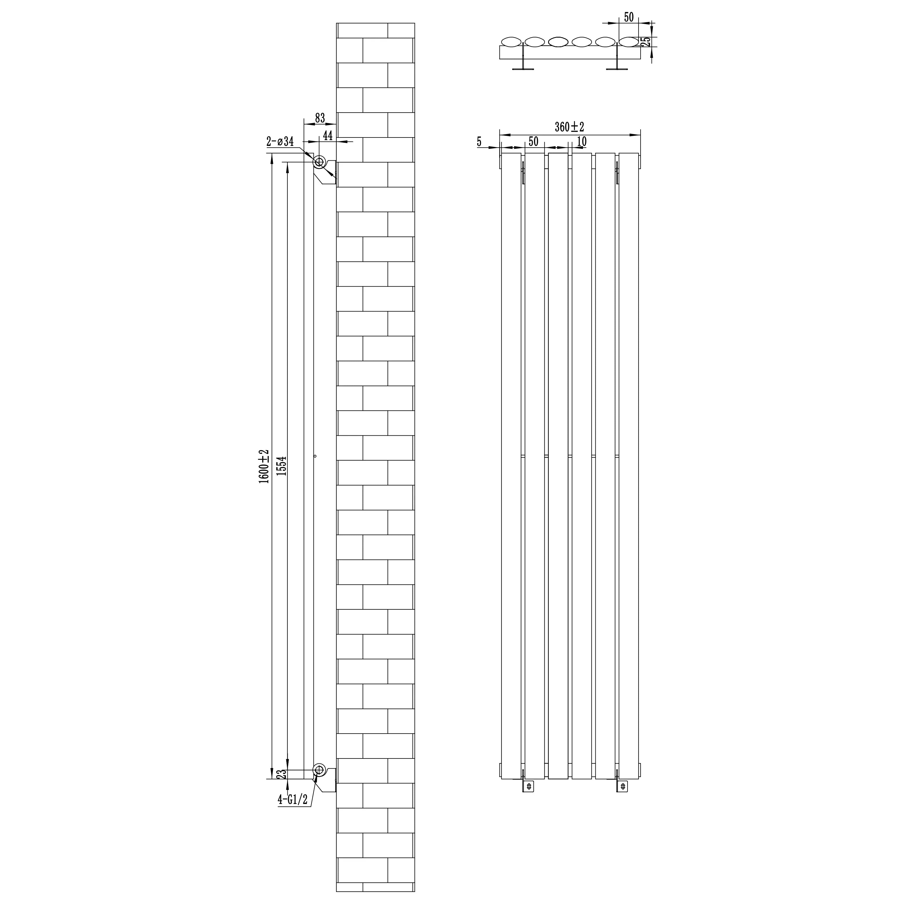 Oval Single Column Radiator & Valves – 1600mm x 360mm – White