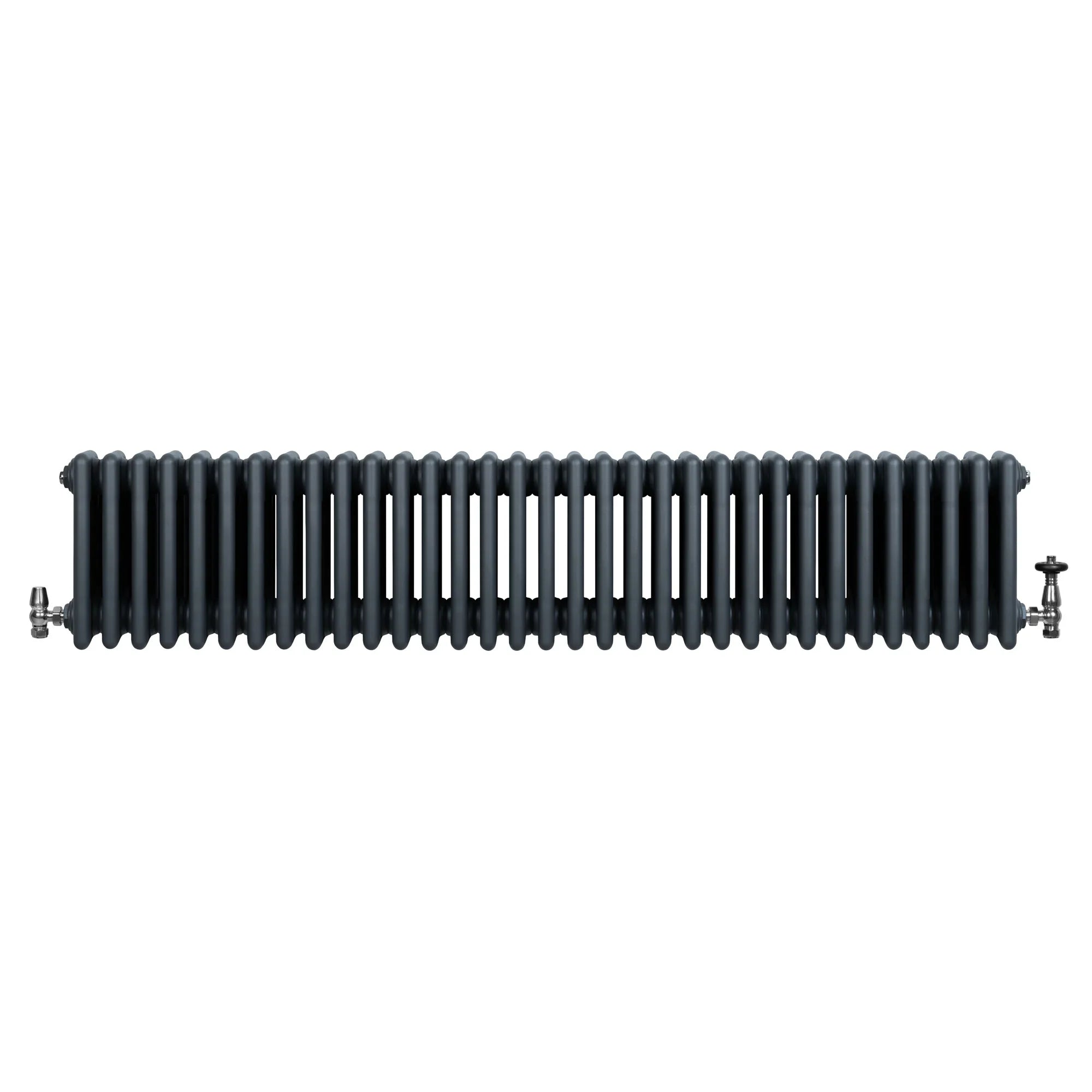 Traditional 4 Column Radiator & Valves - 300 x 1505mm - Anthracite Grey