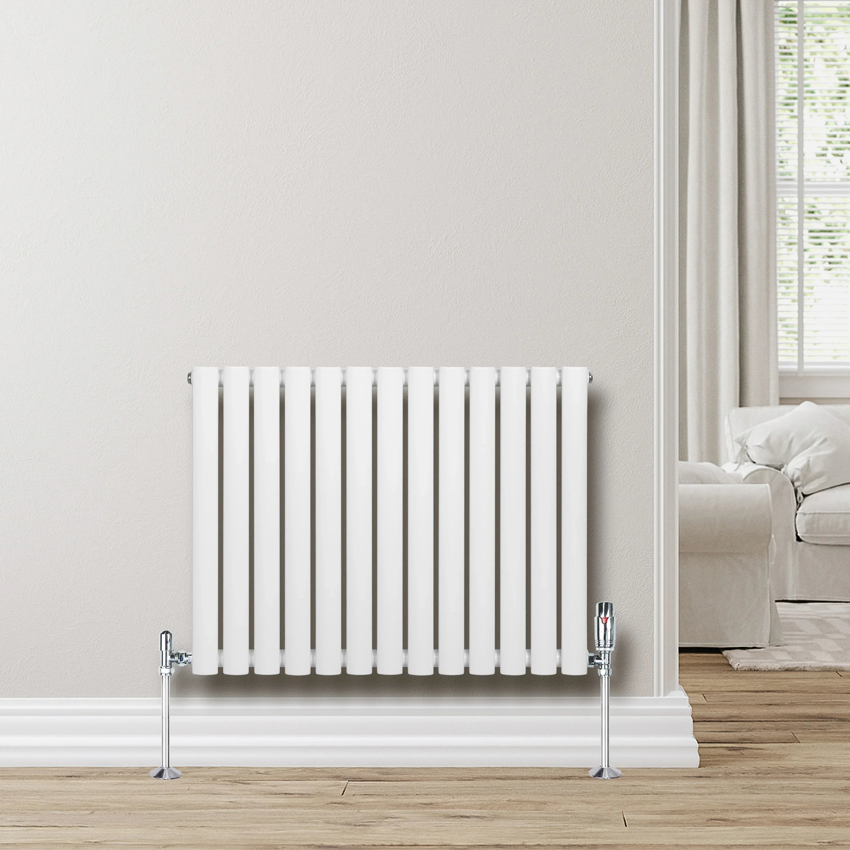 Oval Single Column Radiator & Valves – 600mm x 780mm – White