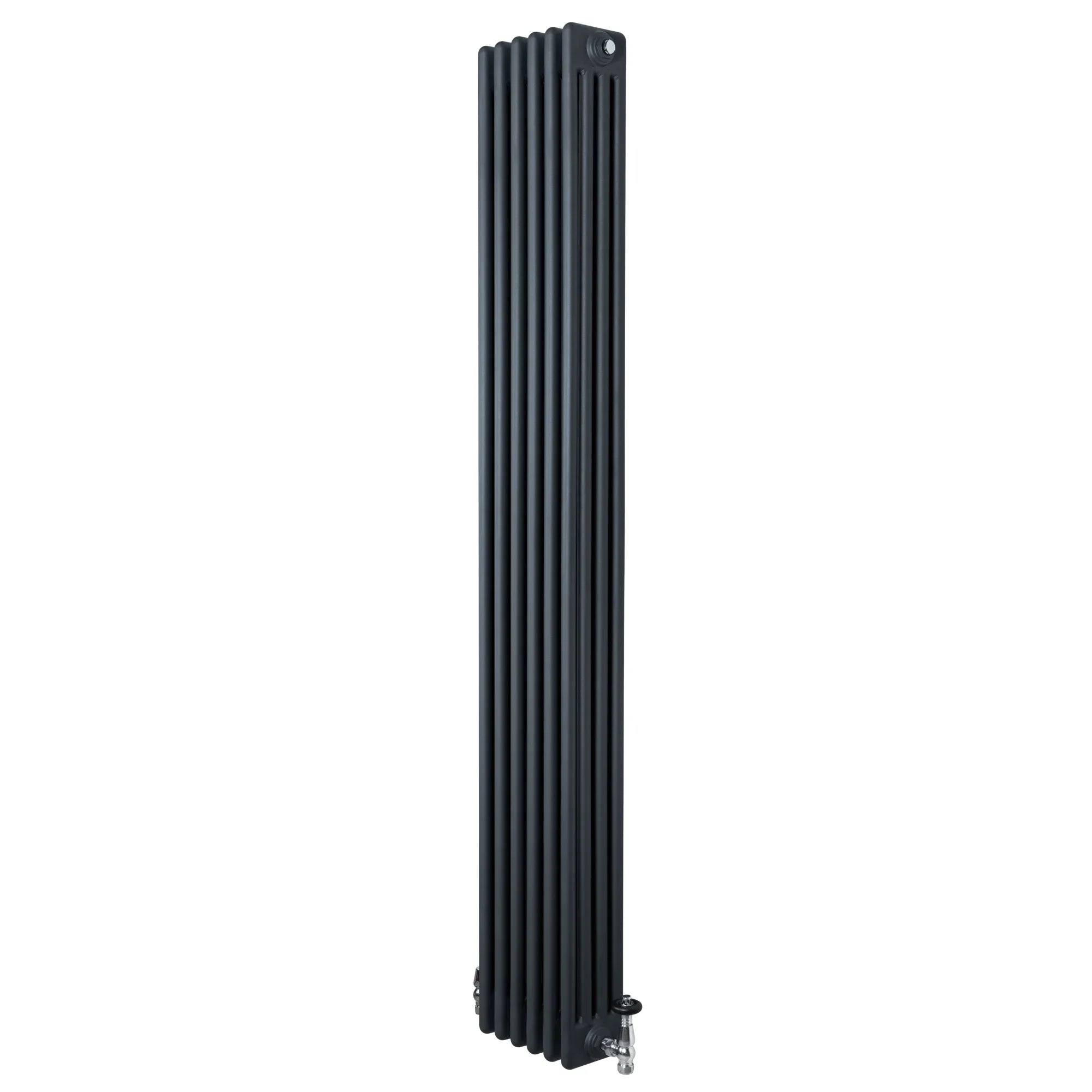 Traditional 4 Column Radiator & Valves - 1800 x 290mm - Anthracite Grey
