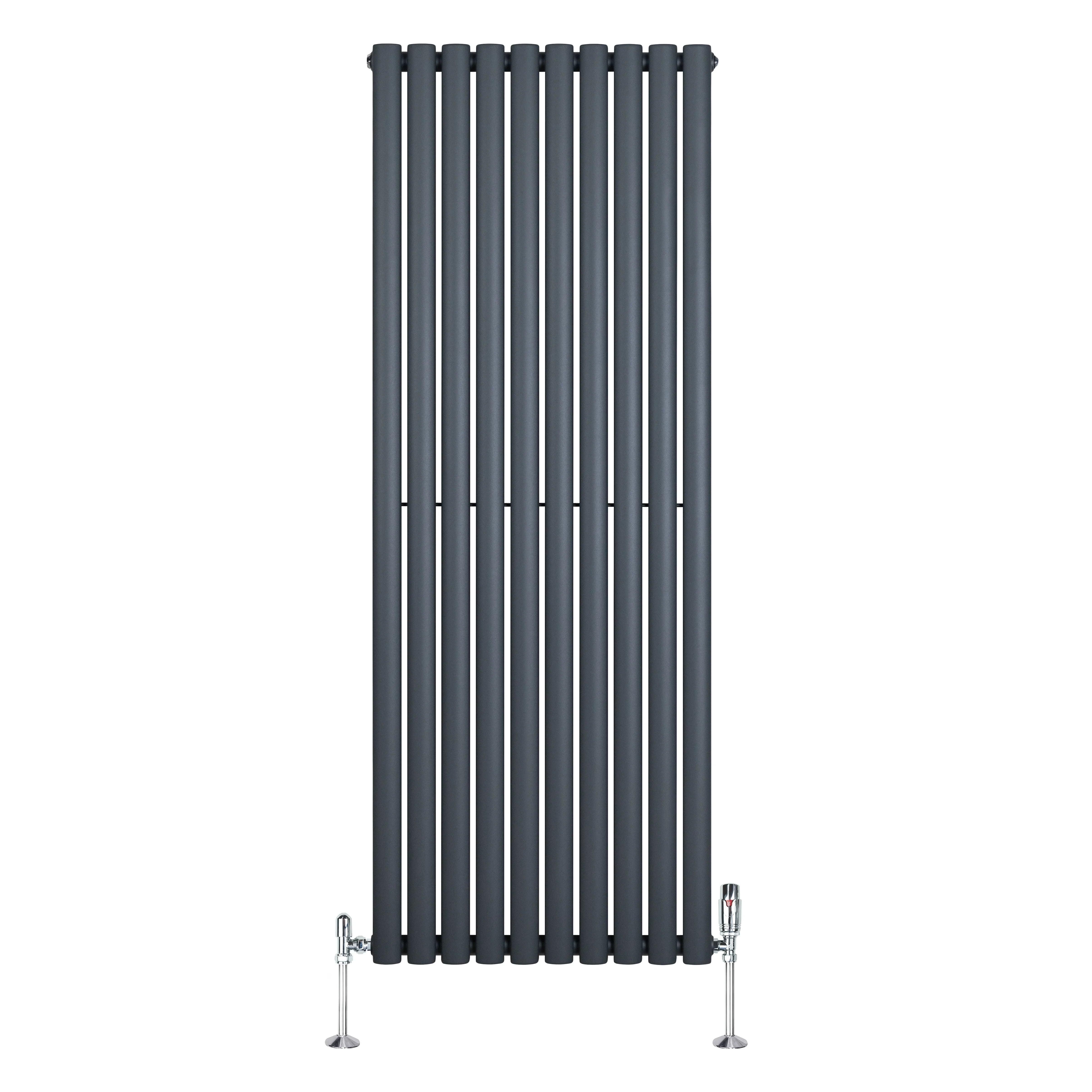 Oval Single Column Radiator & Valves – 1600mm x 600mm – Anthracite Grey