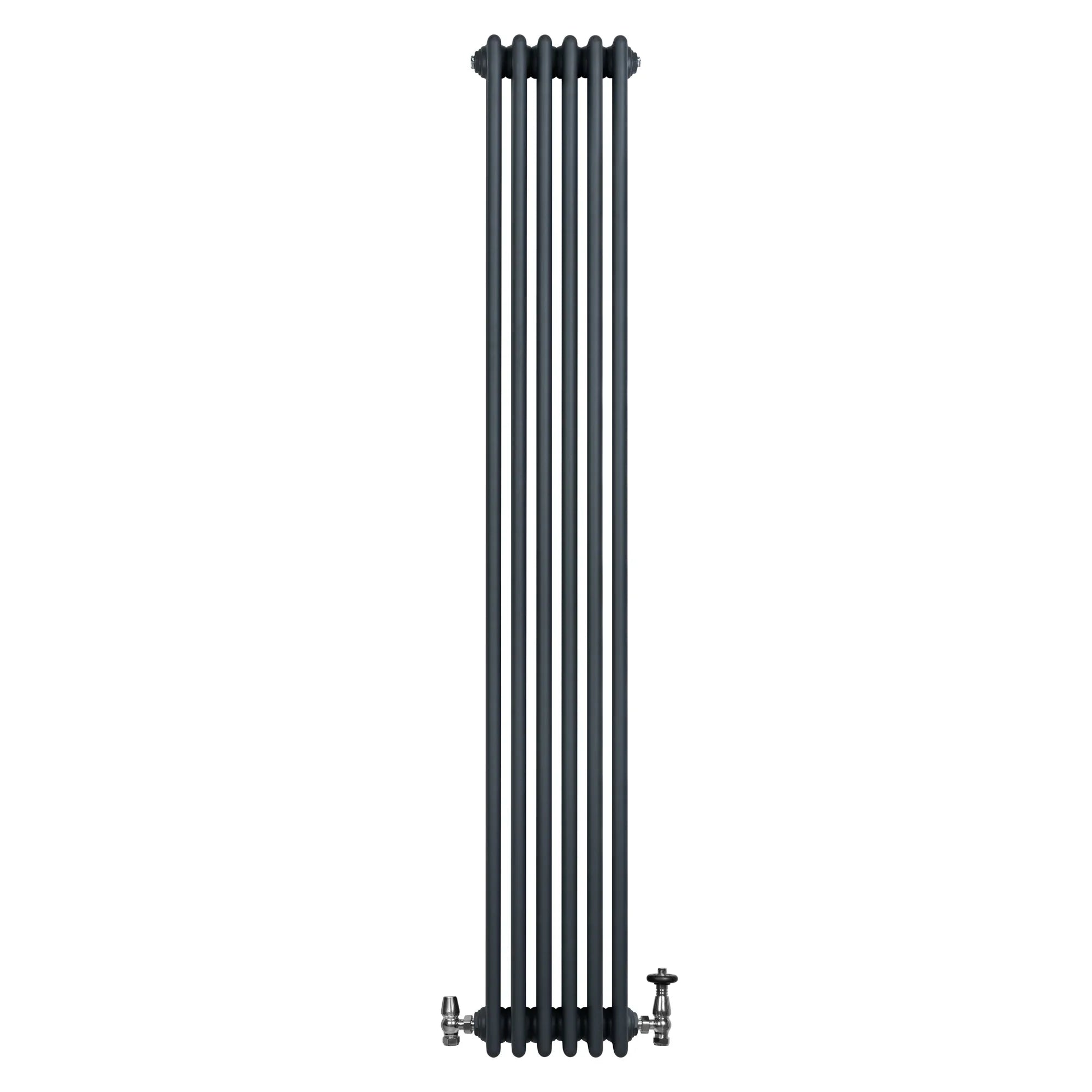Traditional 4 Column Radiator & Valves - 1800 x 290mm - Anthracite Grey