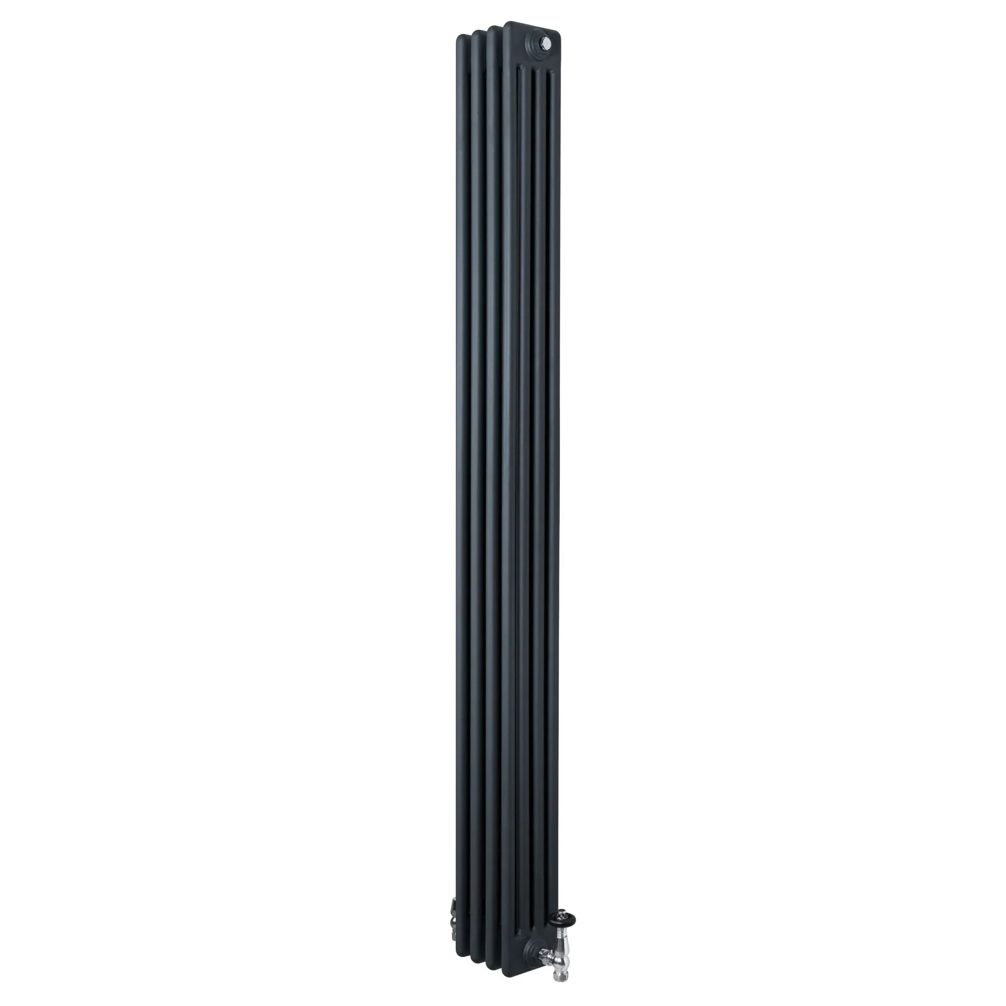 Traditional 4 Column Radiator & Valves - 1800 x 200mm - Anthracite Grey