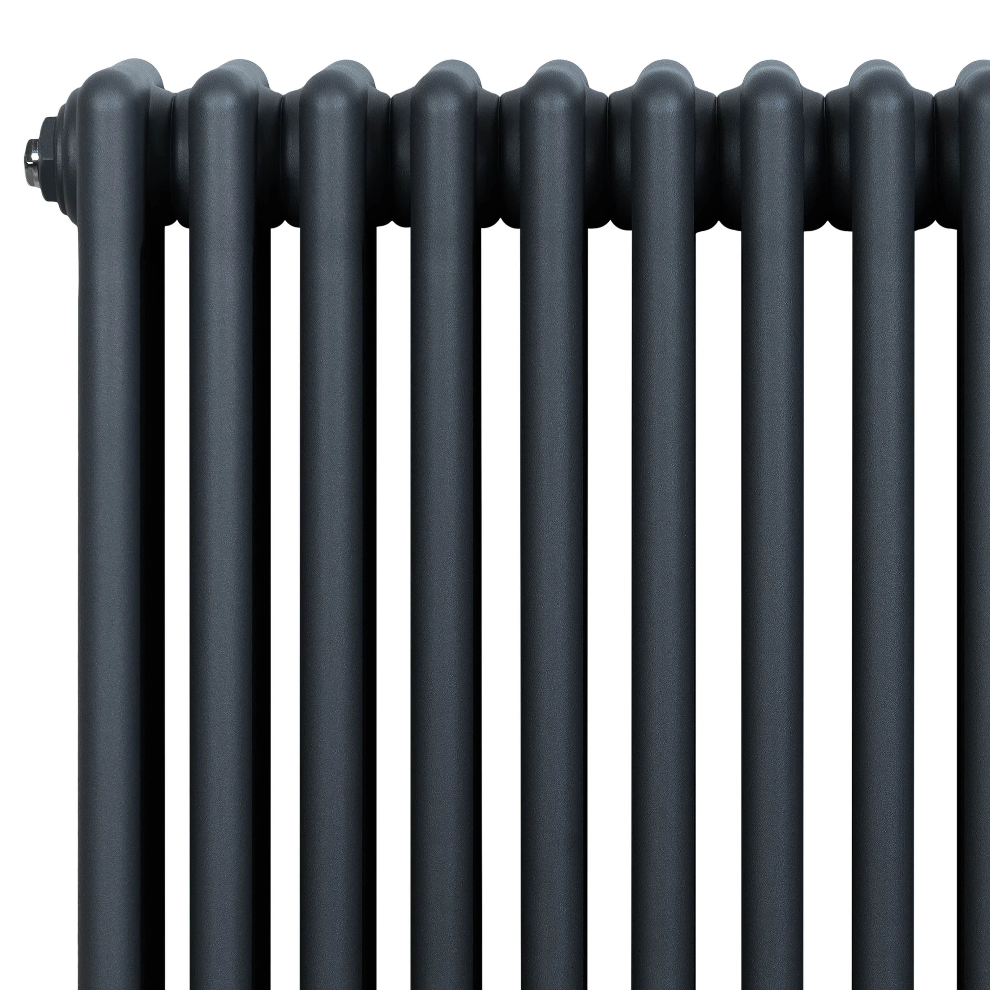 Traditional 4 Column Radiator & Valves - 1800 x 290mm - Anthracite Grey