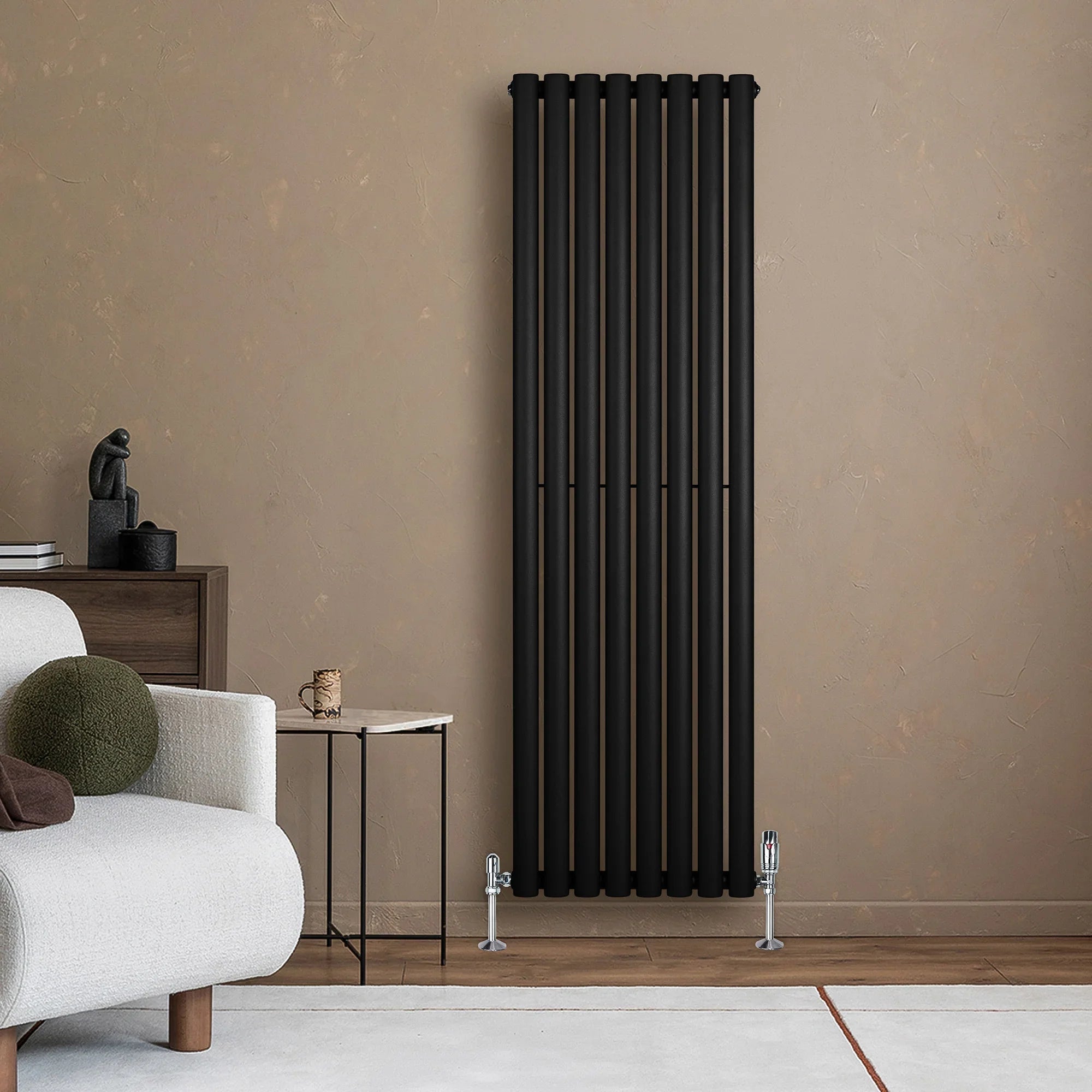 Oval Single Column Radiator & Valves – 1600mm x 480mm – Black