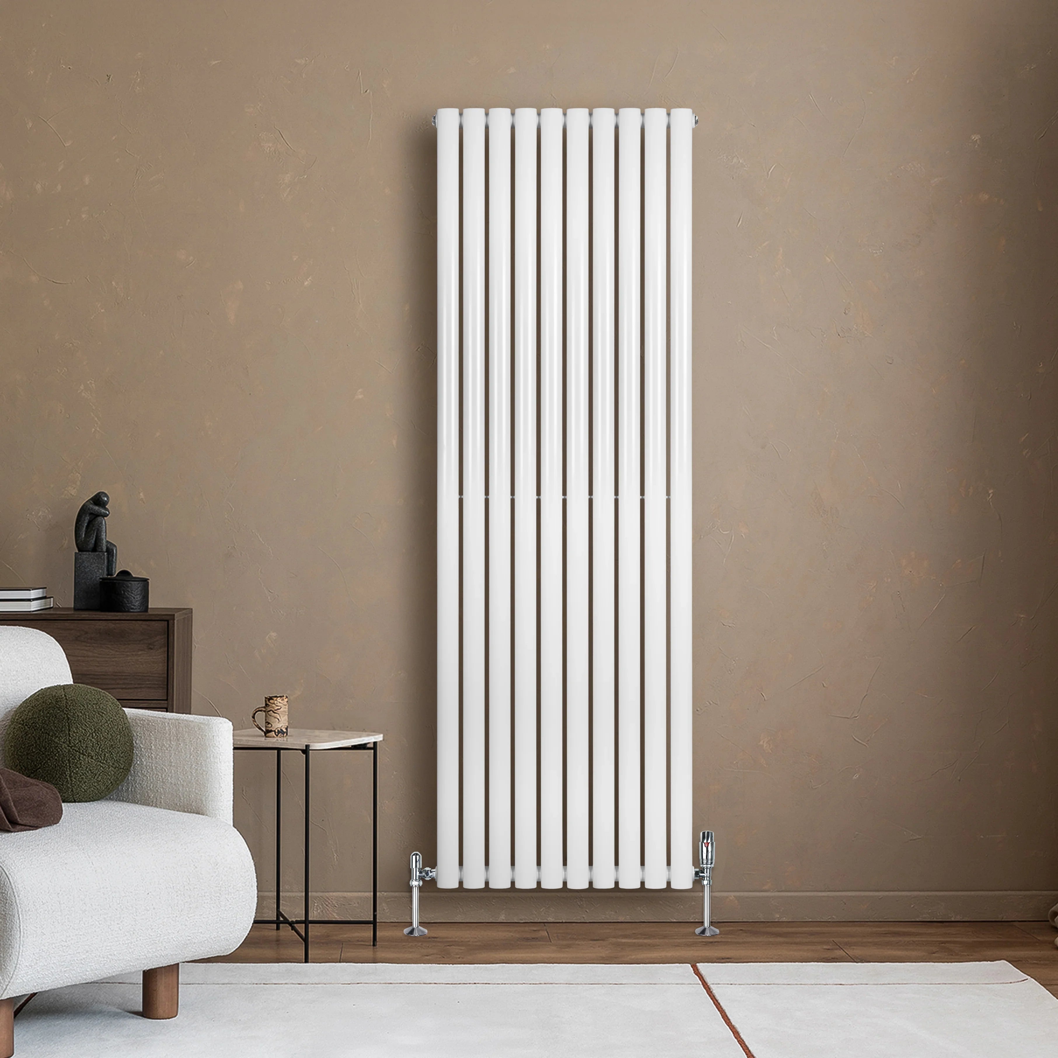 Oval Single Column Radiator & Valves – 1800mm x 600mm – White