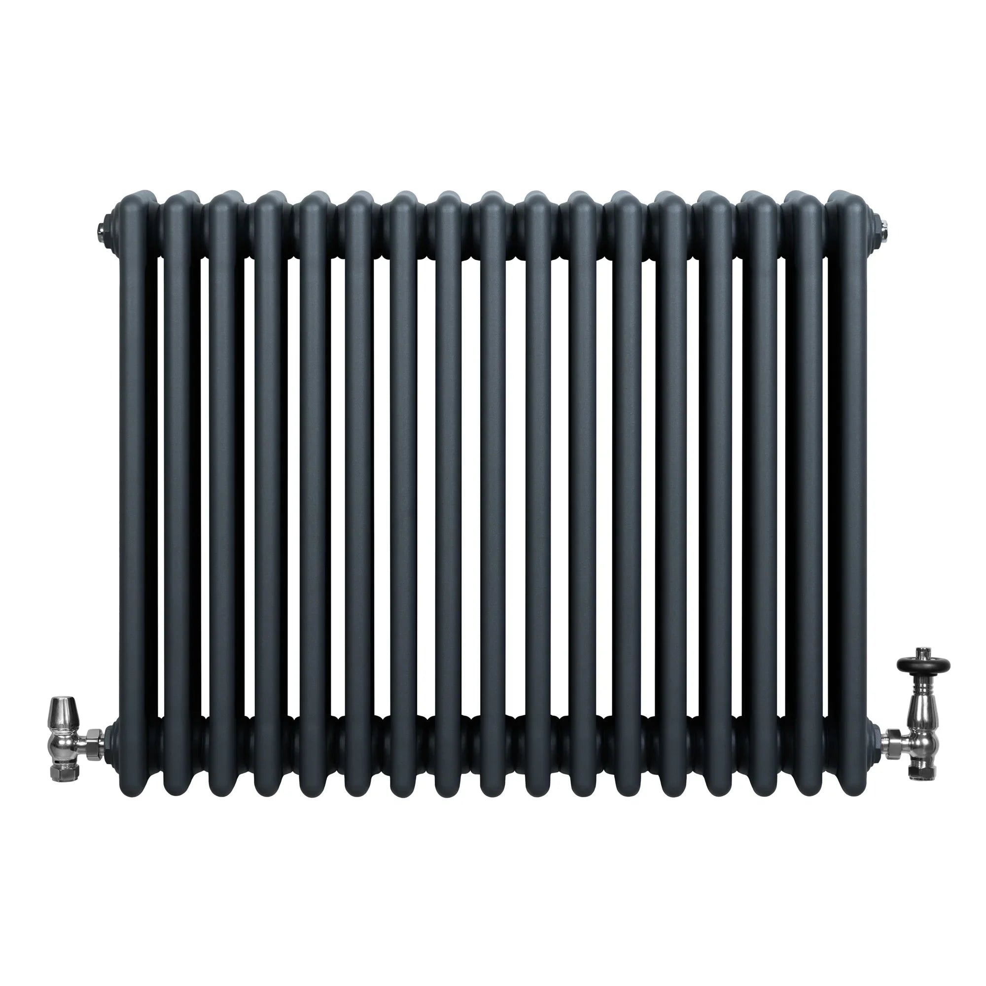 Traditional 4 Column Radiator & Valves - 600 x 785mm - Anthracite Grey