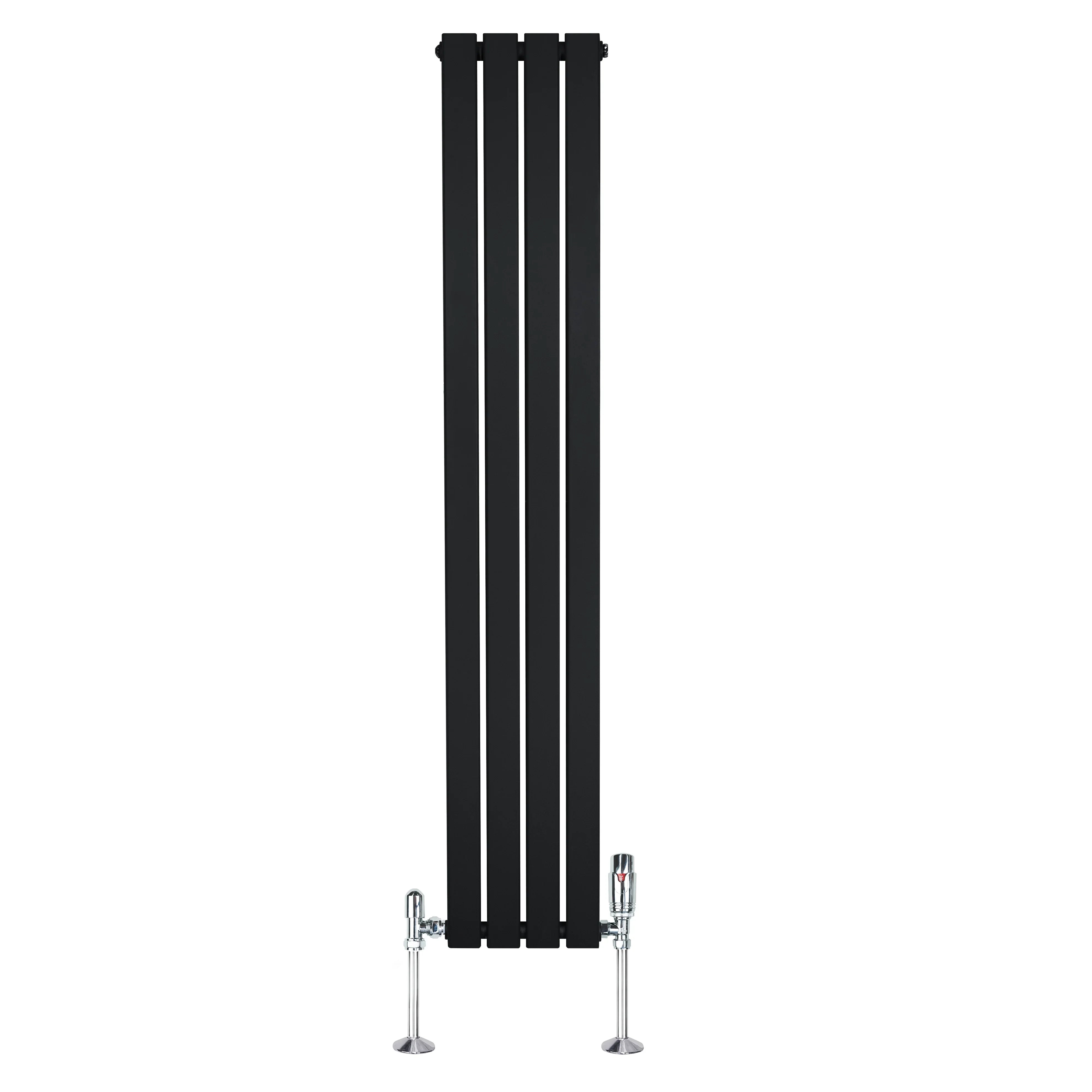 Flat Single Column Radiator & Valves – 1600mm x 280mm – Black