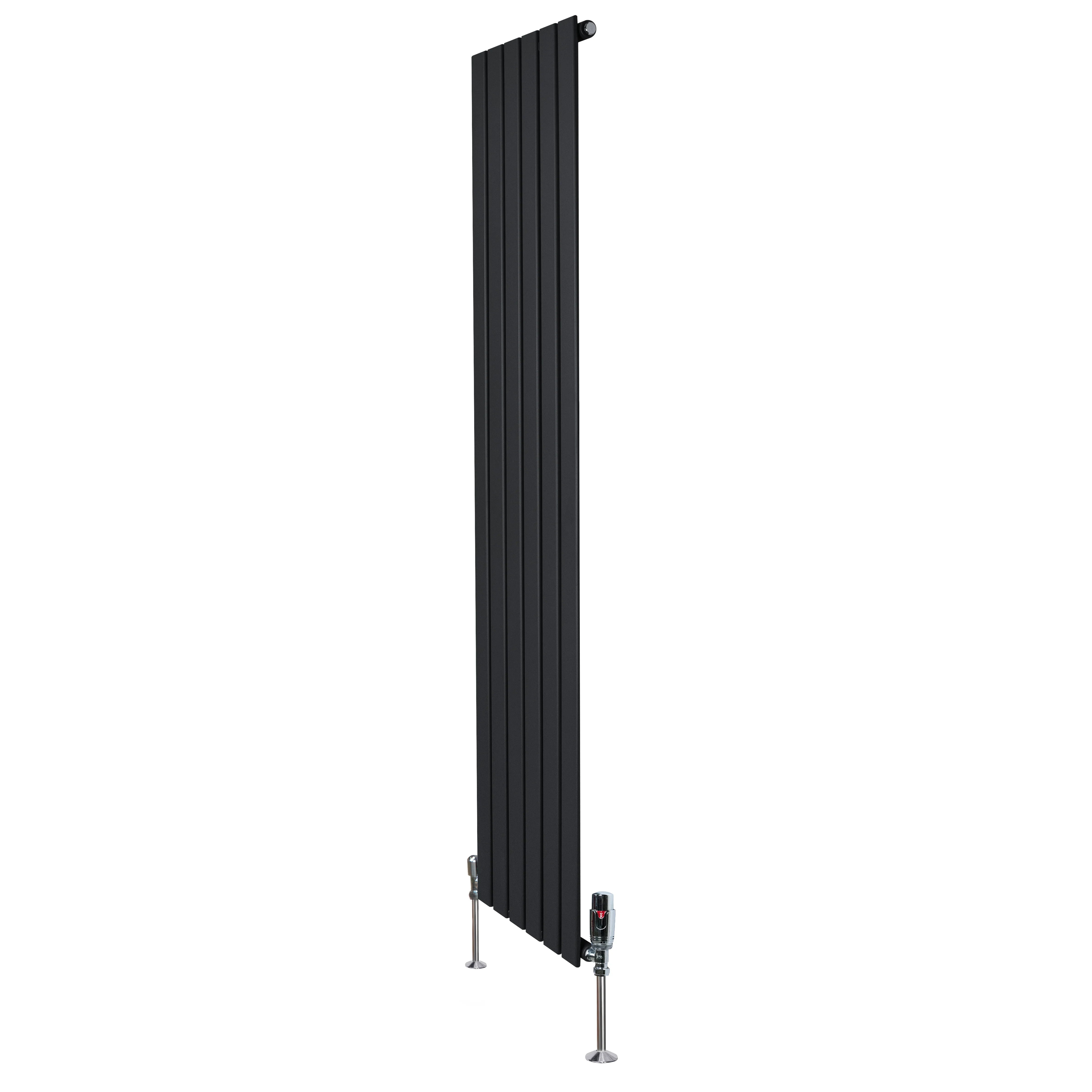 Flat Single Column Radiator & Valves – 1800mm x 420mm – Black