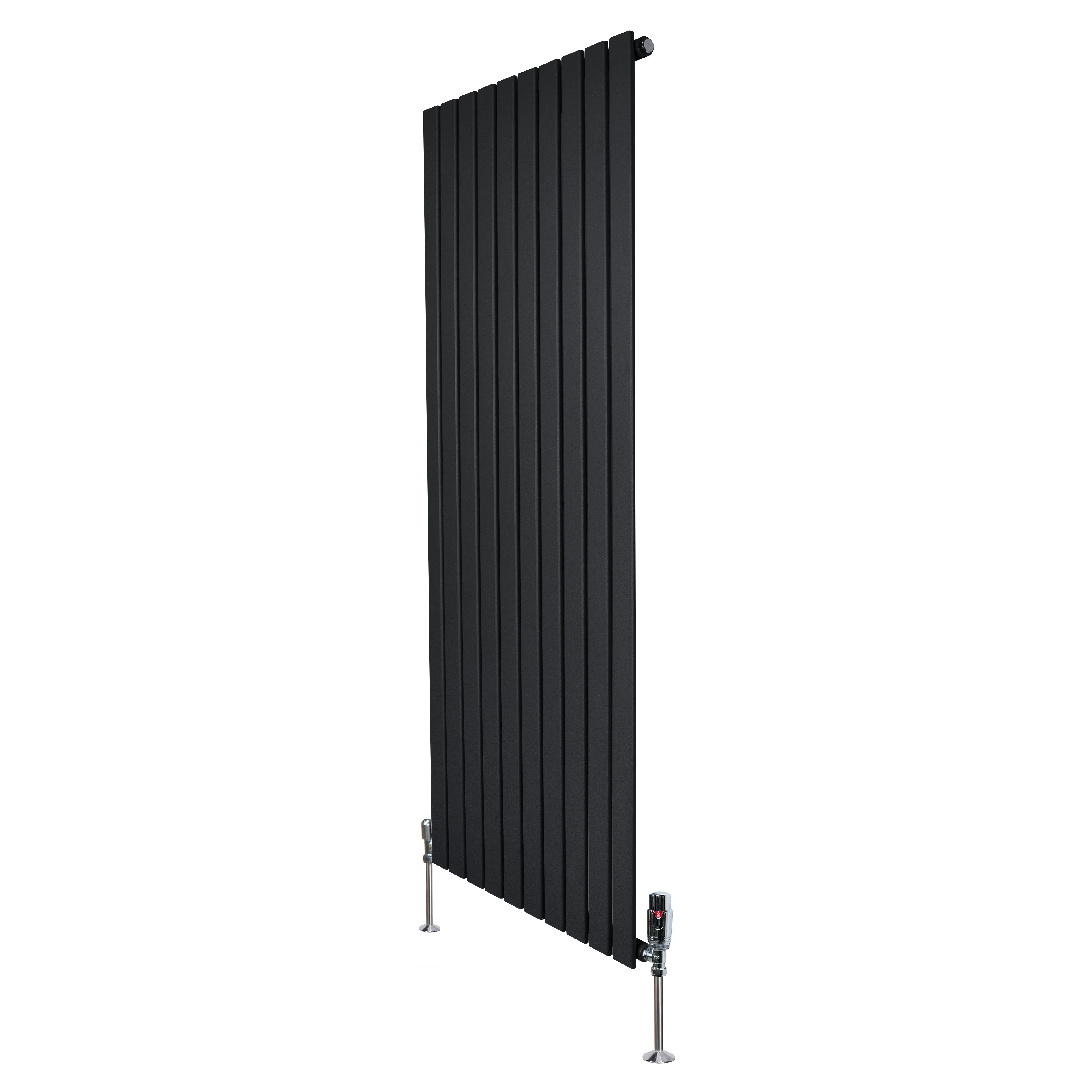 Flat Single Column Radiator – 1600mm x 700mm & Valves – Black