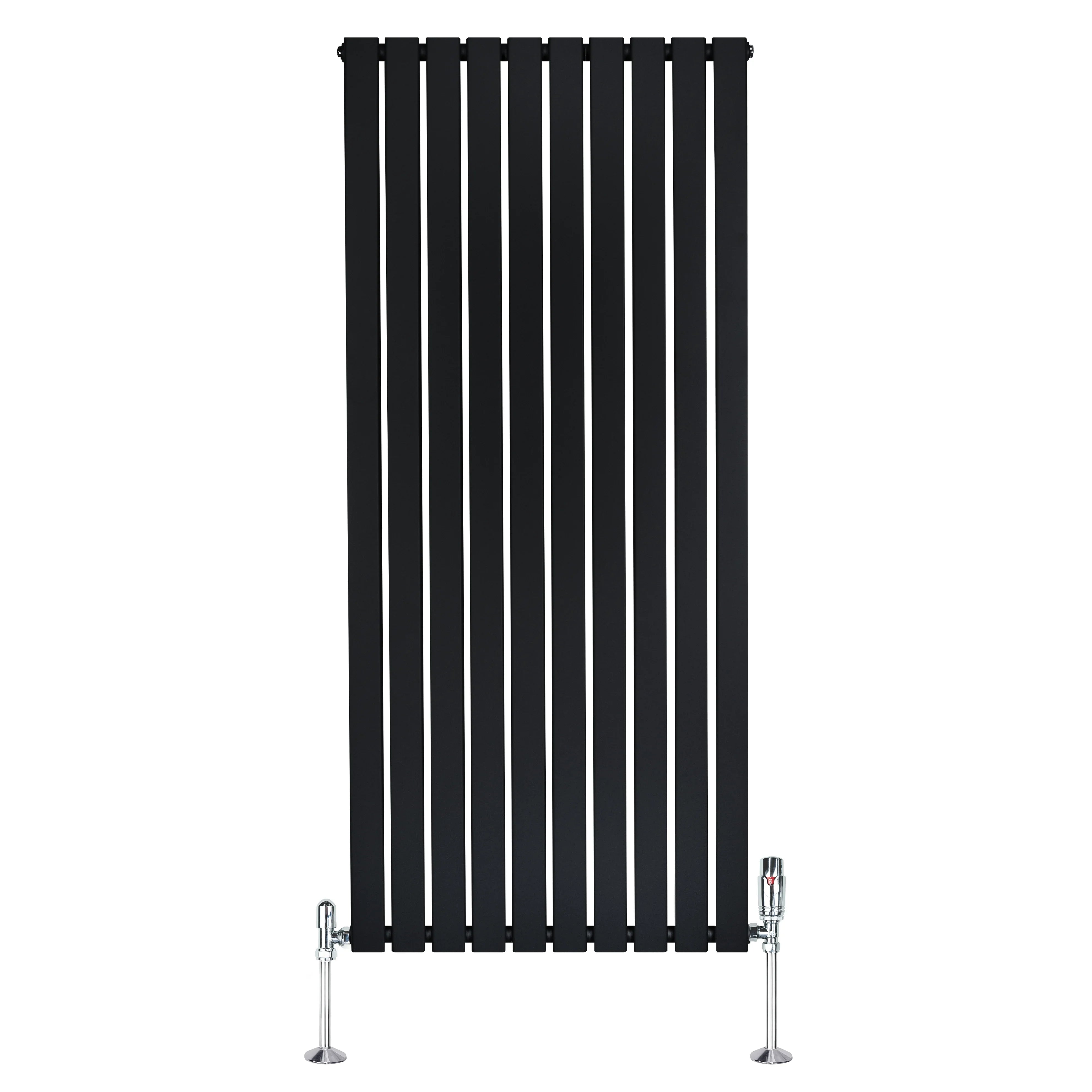 Flat Single Column Radiator – 1600mm x 700mm & Valves – Black