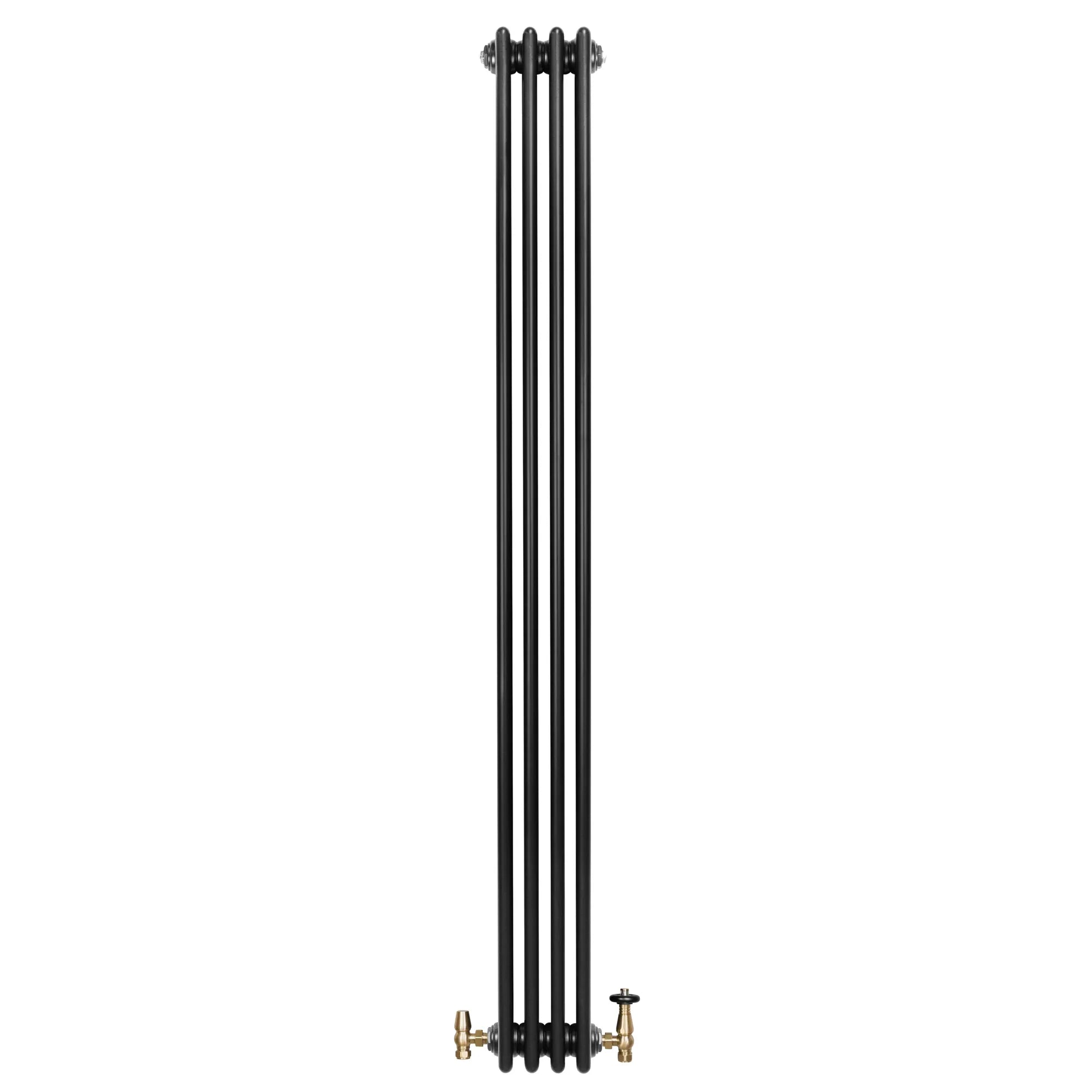 Traditional 4 Column Radiator & Valves - 1800 x 200mm -  Black