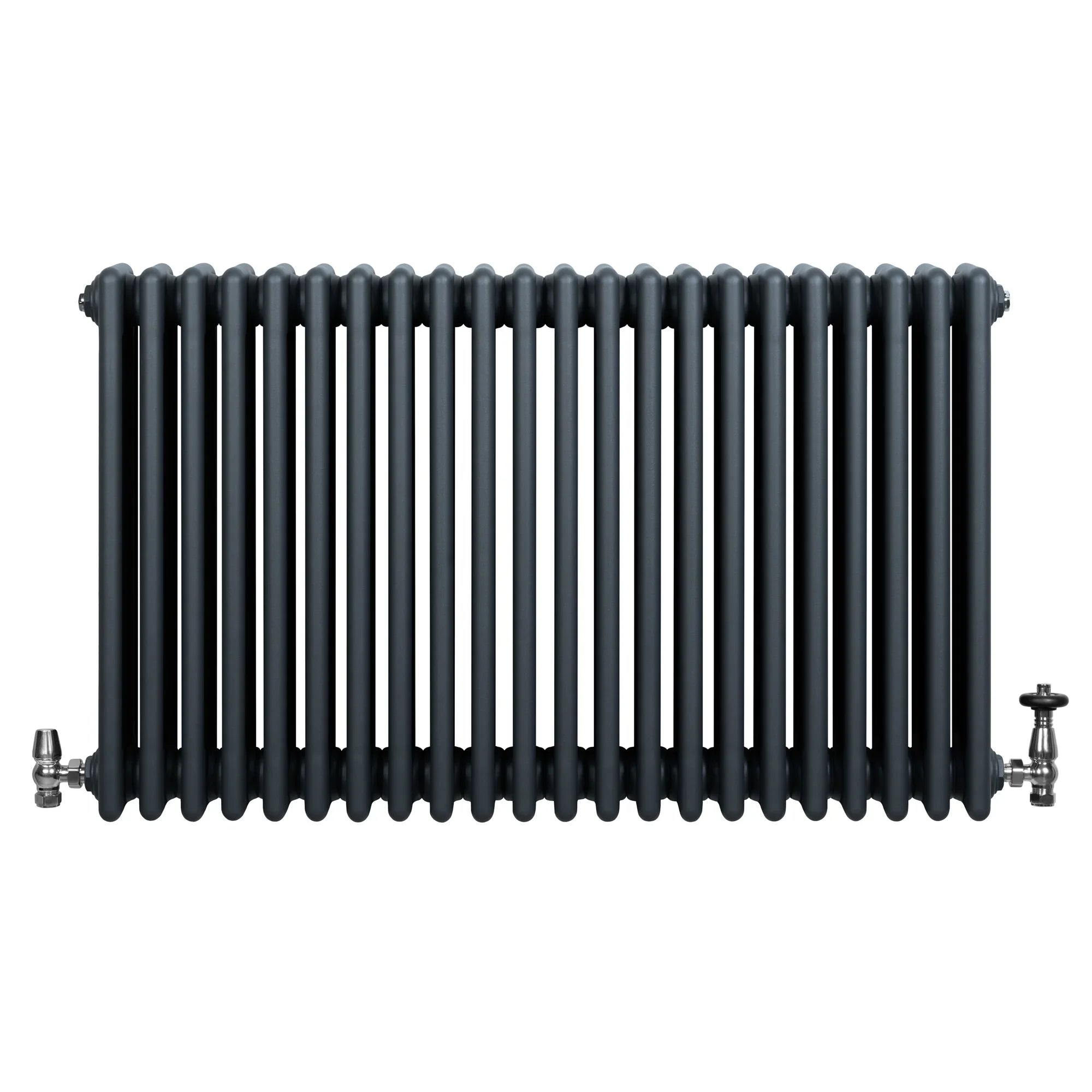 Traditional 4 Column Radiator & Valves - 600 x 1010mm - Anthracite Grey