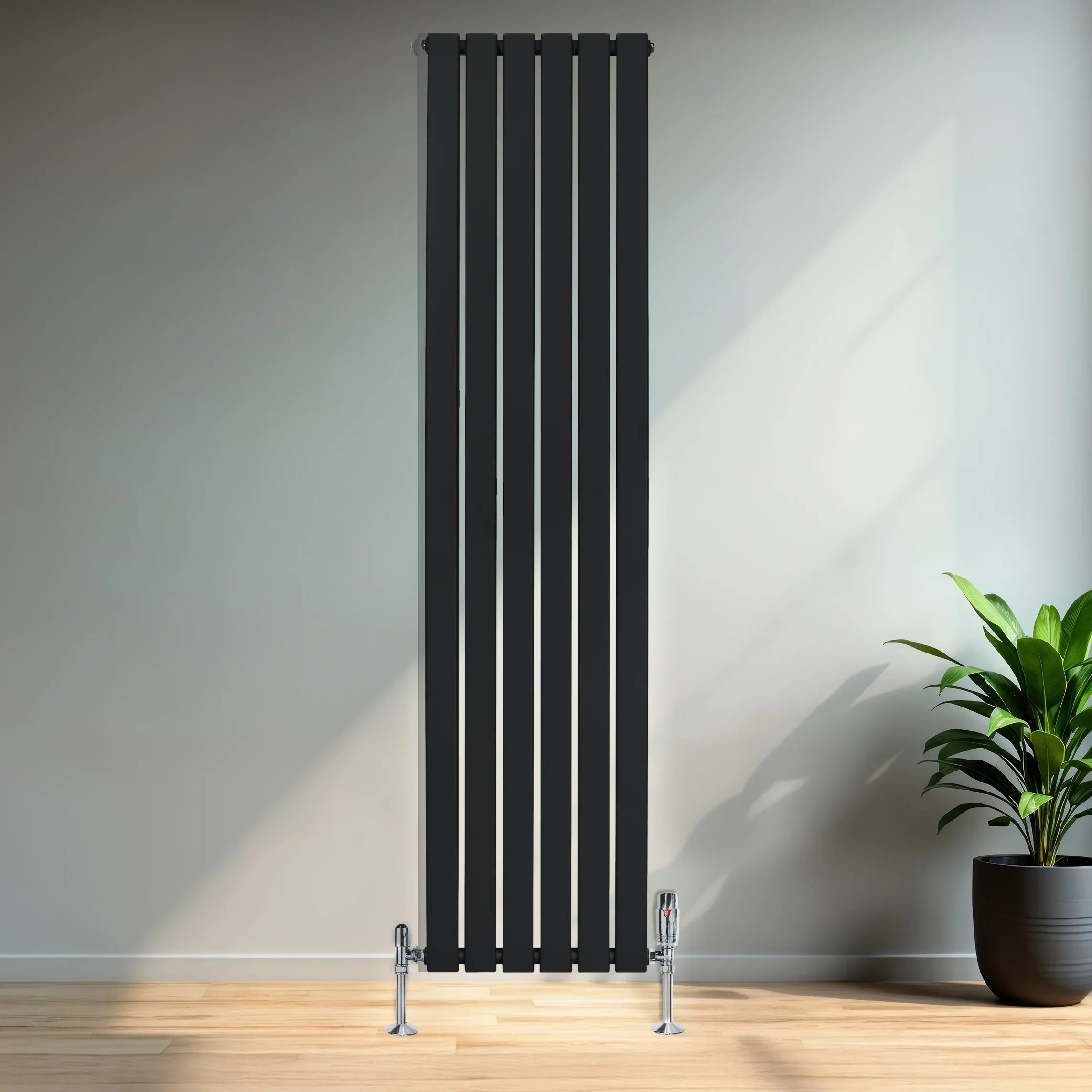 Flat Single Column Radiator & Valves – 1800mm x 420mm – Black