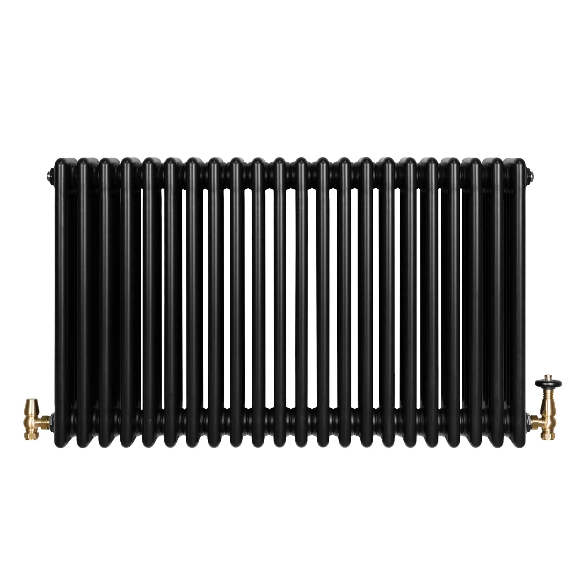 Traditional 4 Column Radiator & Valves - 600 x 1010mm - Black