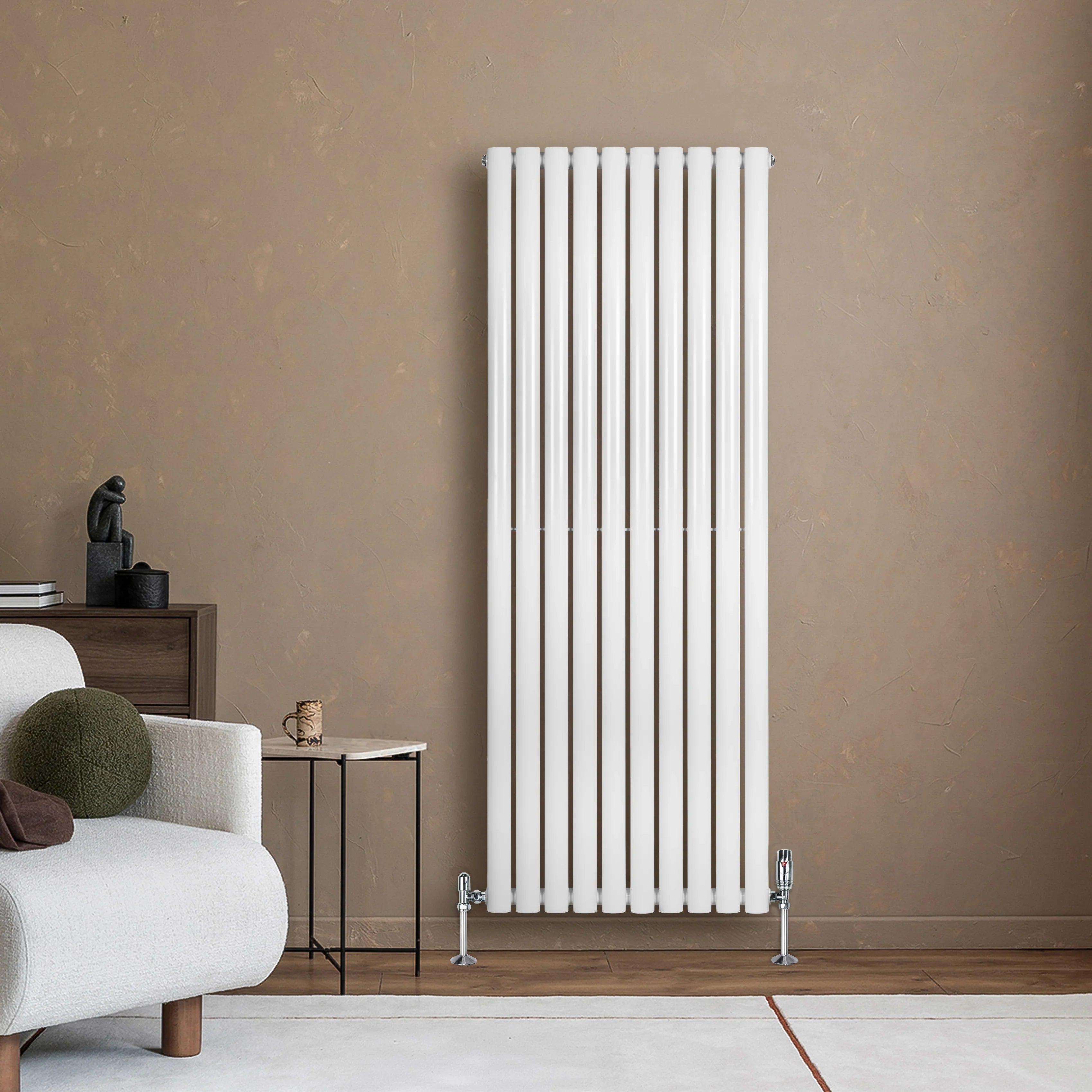 Oval Single Column Radiator & Valves – 1600mm x 600mm – White