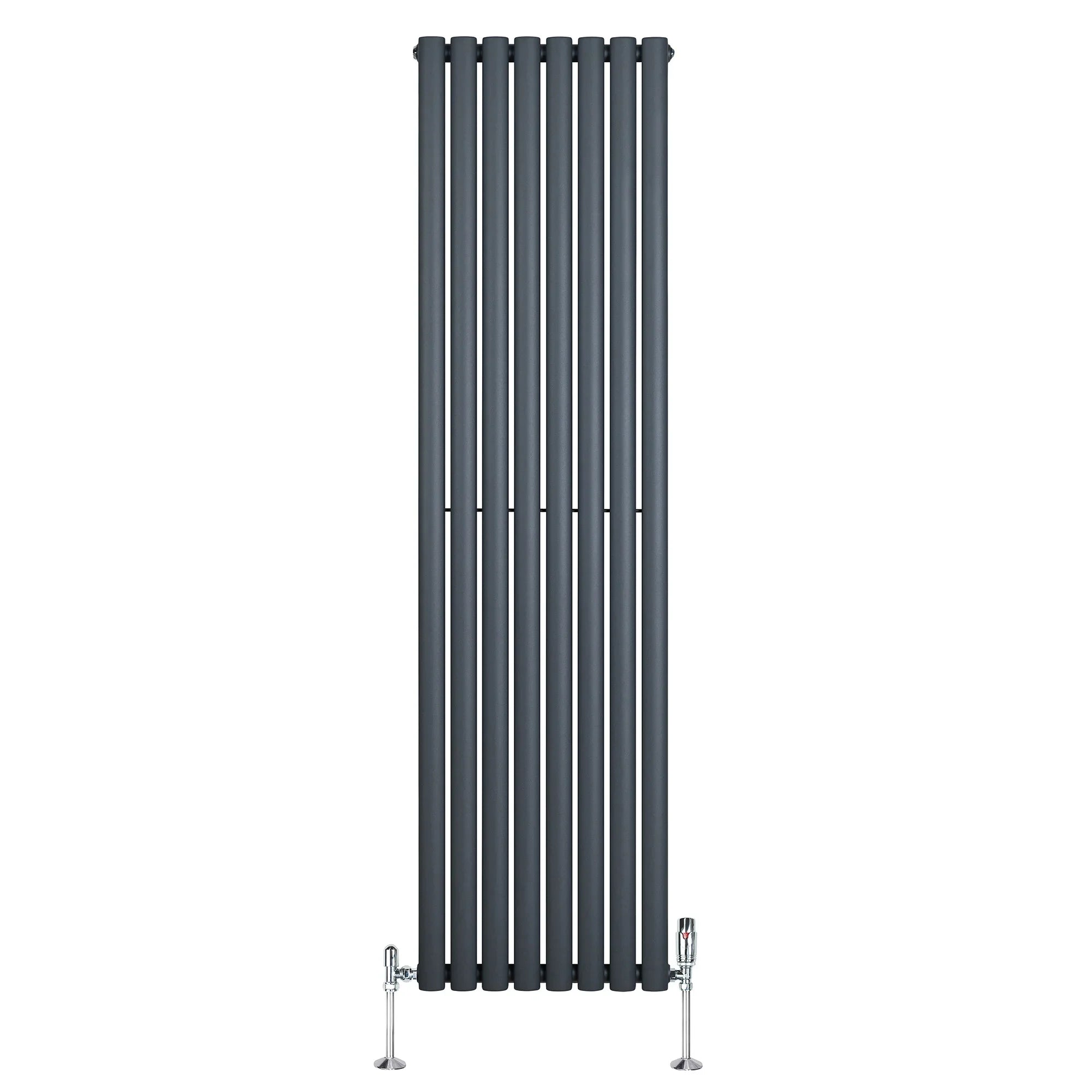 Oval Single Column Radiator & Valves – 1800mm x 480mm – Anthracite Grey