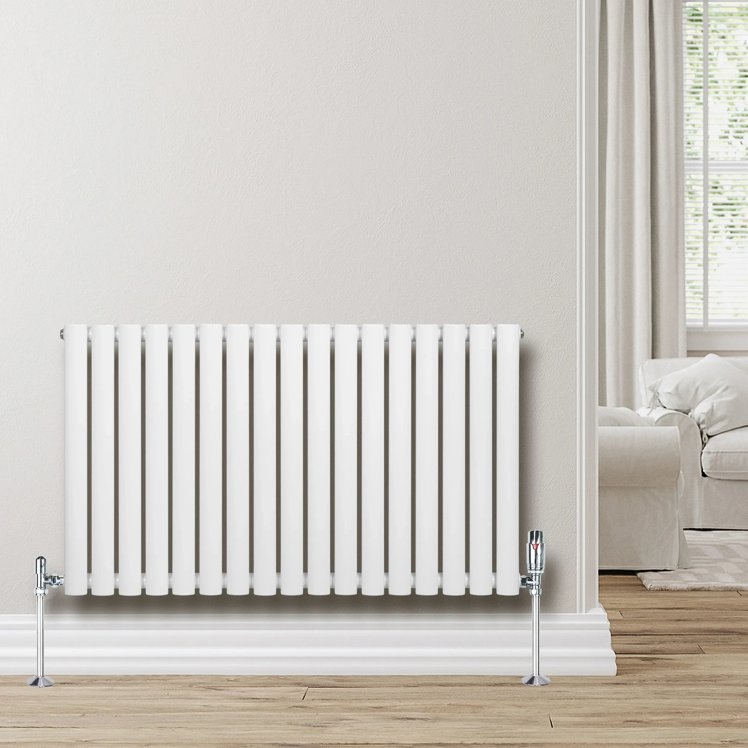 Oval Single Column Radiator & Valves – 600mm x 1020mm – White