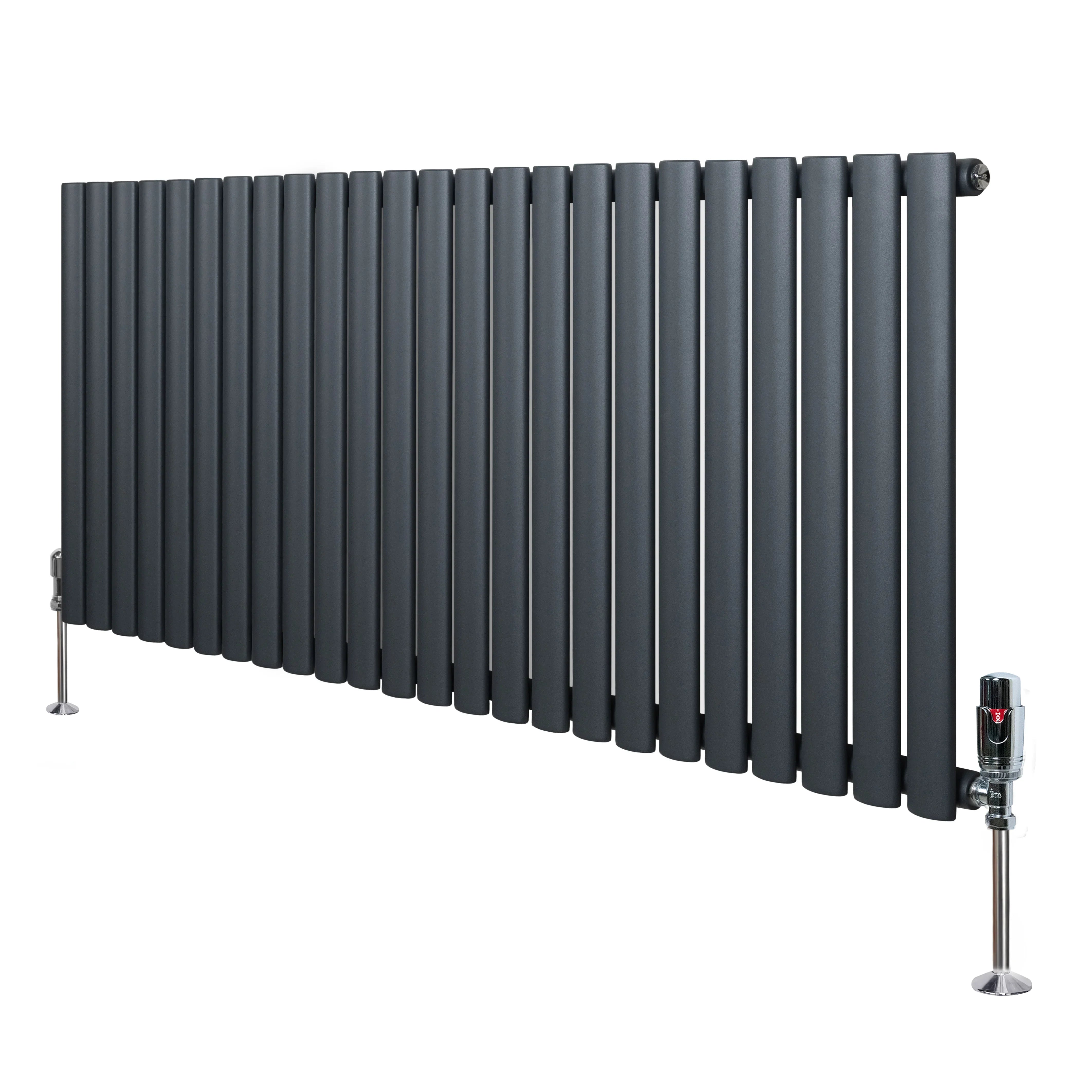 Oval Single Column Radiator & Valves – 600mm x 1440mm – Anthracite Grey