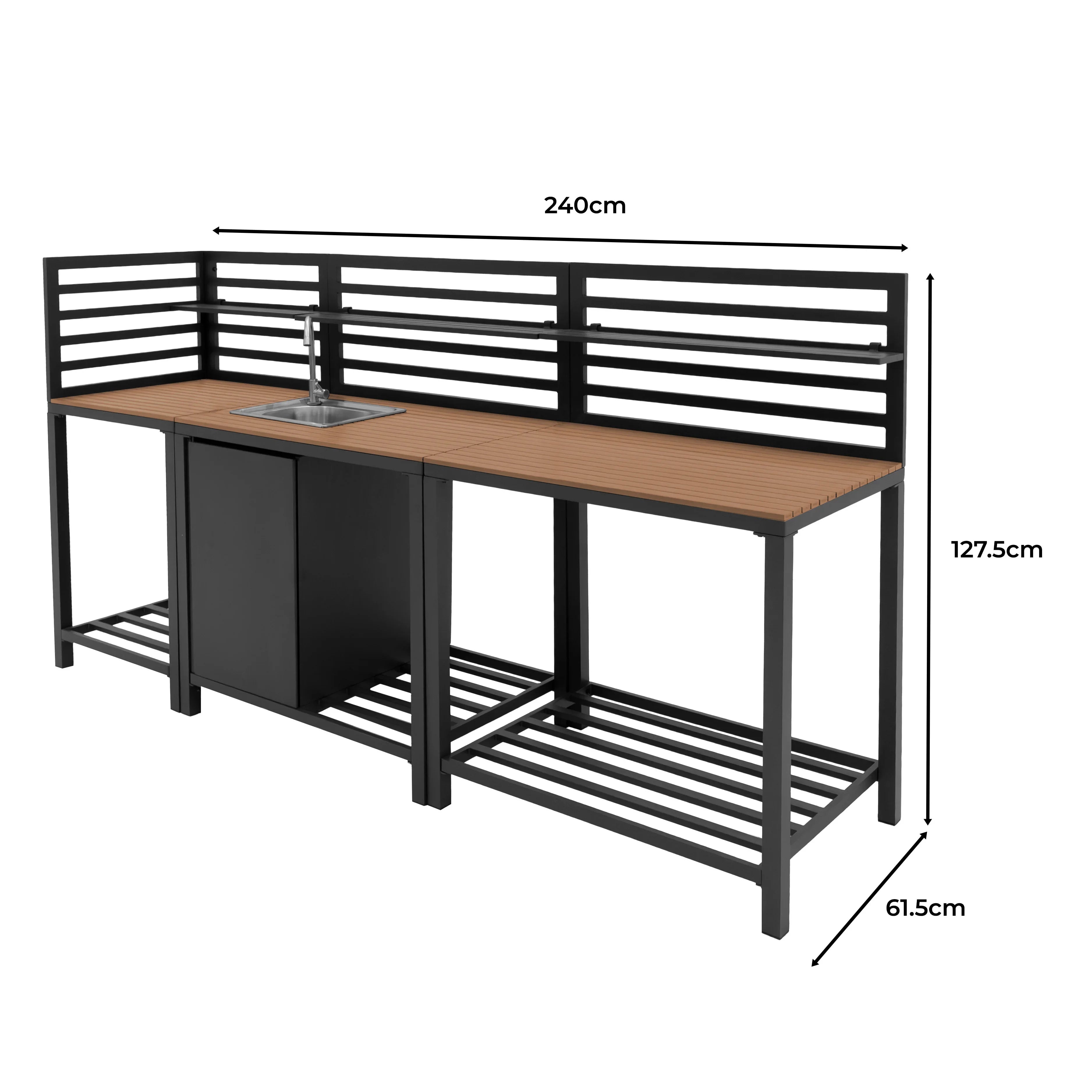 Aluminium & Wood Outdoor 3pc Kitchen Set
