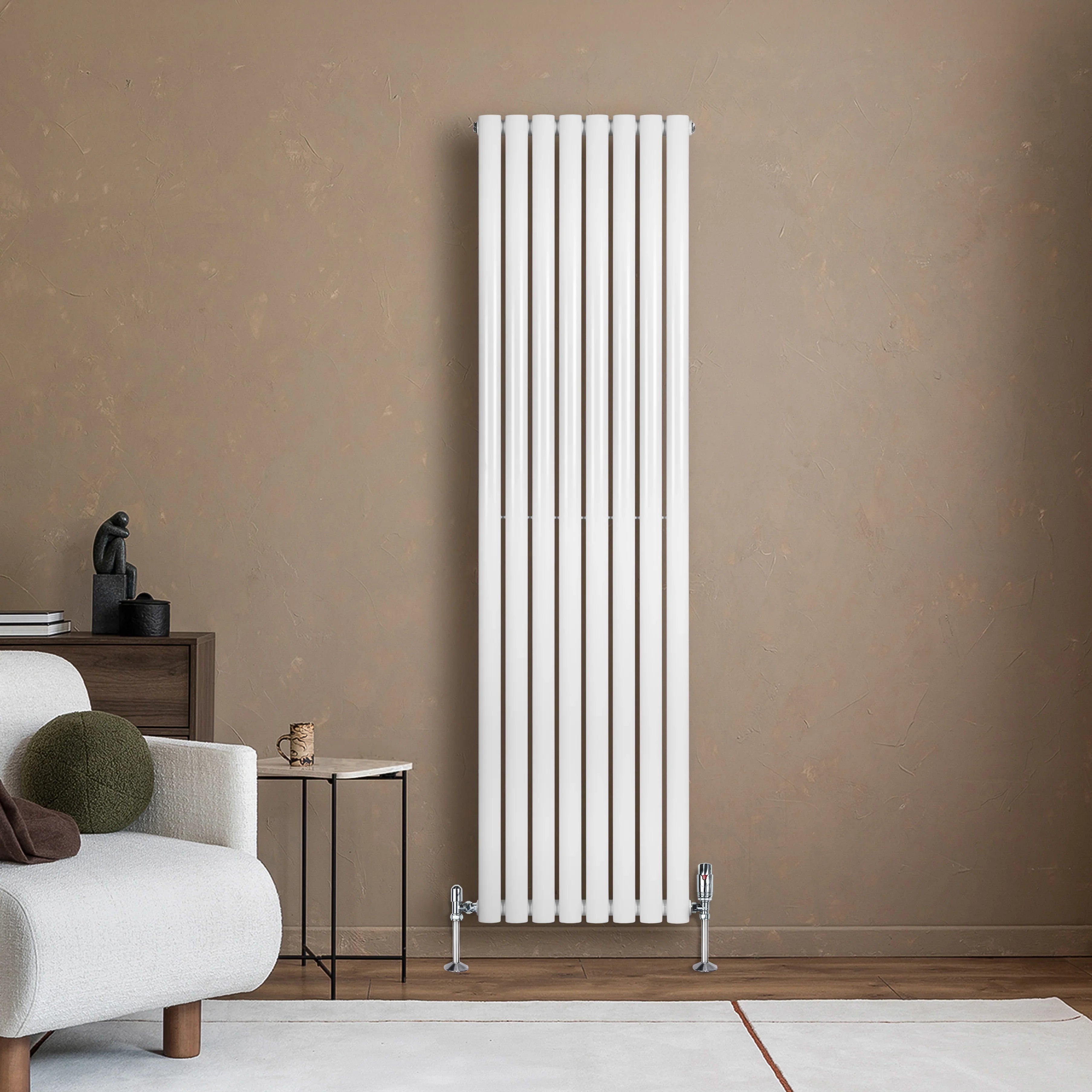 Oval Single Column Radiator & Valves – 1800mm x 480mm – White
