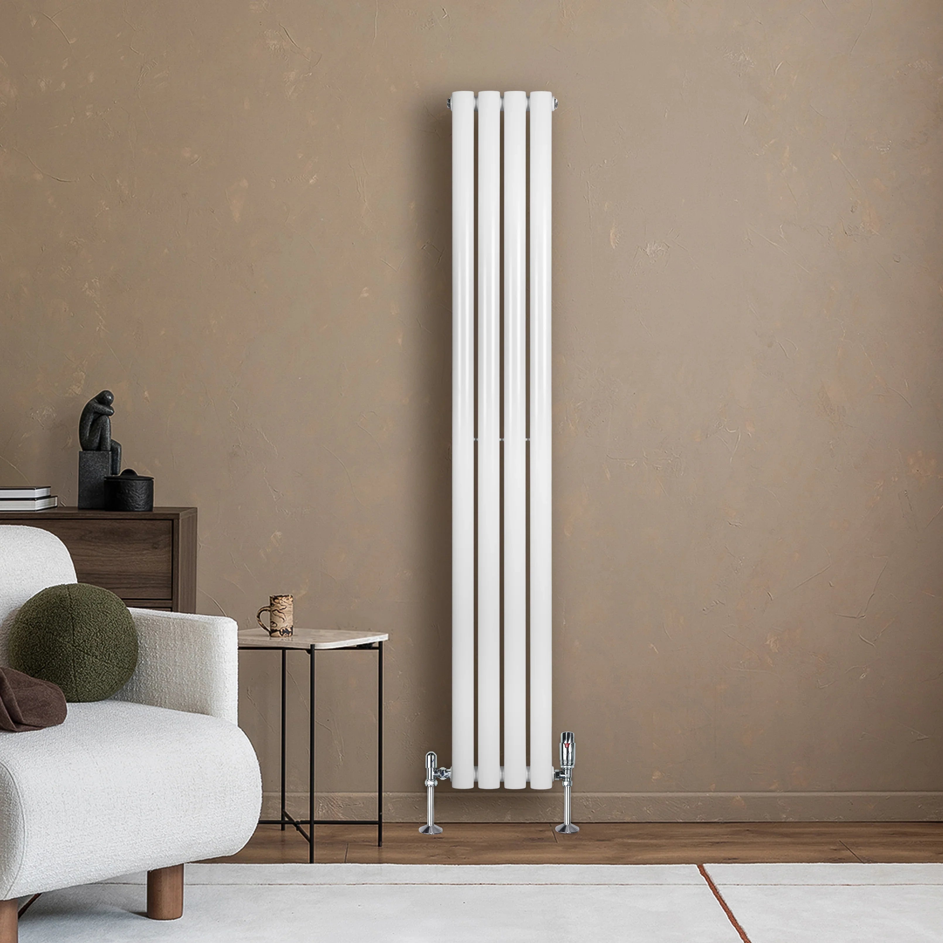 Oval Single Column Radiator & Valves – 1600mm x 240mm – White