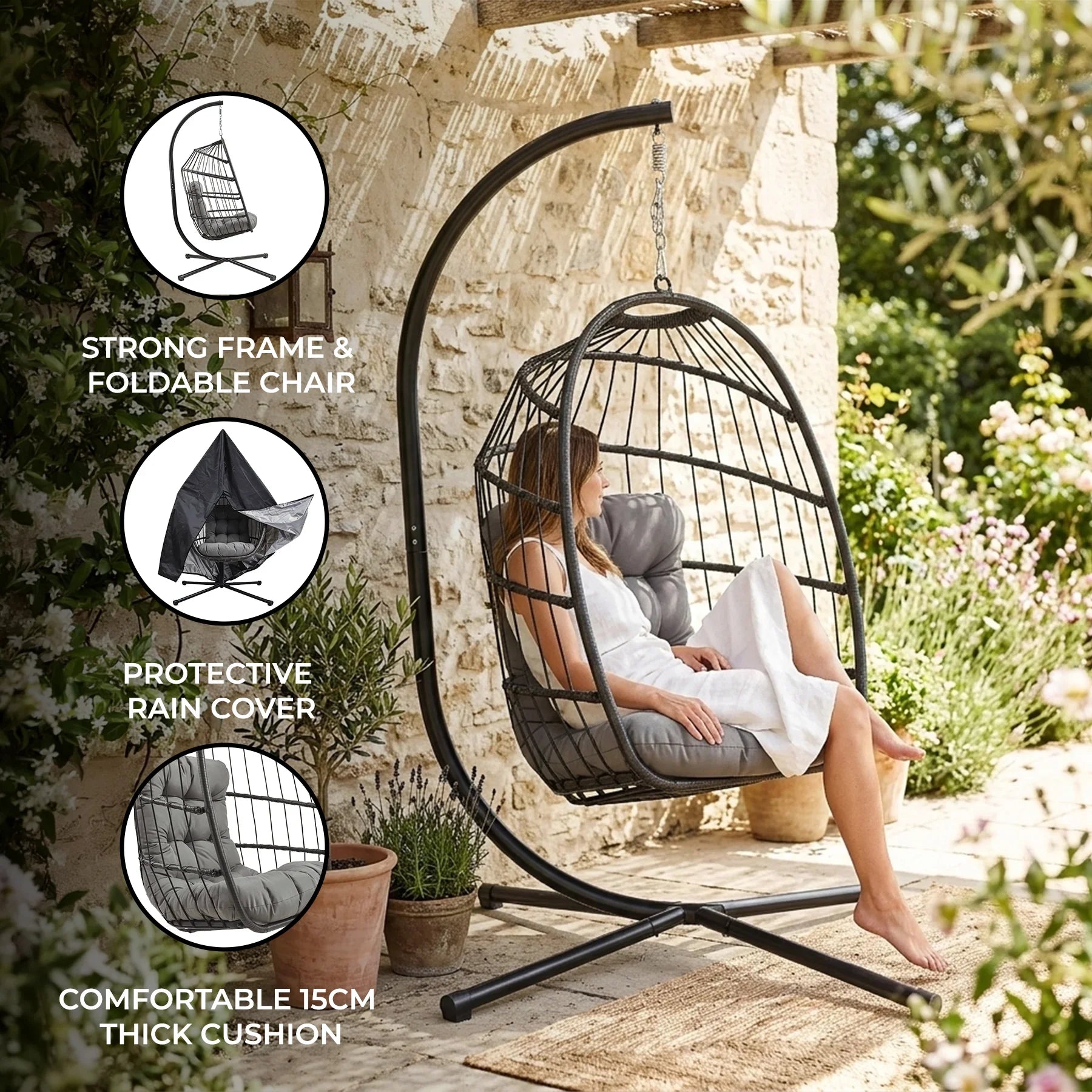 Rattan Hanging Egg Chair – Black