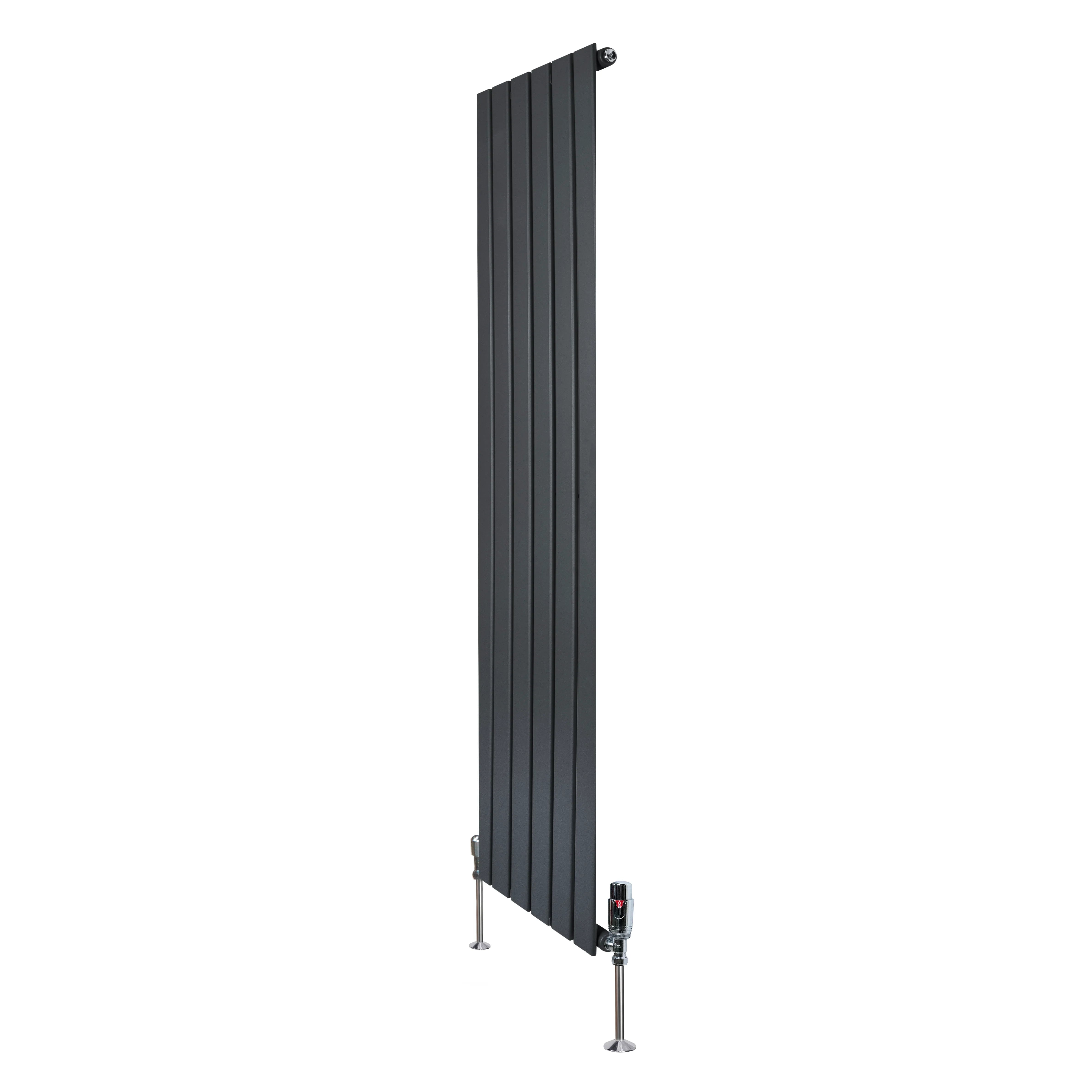 Flat Single Column Radiator & Valves – 1600mm x 420mm – Anthracite Grey