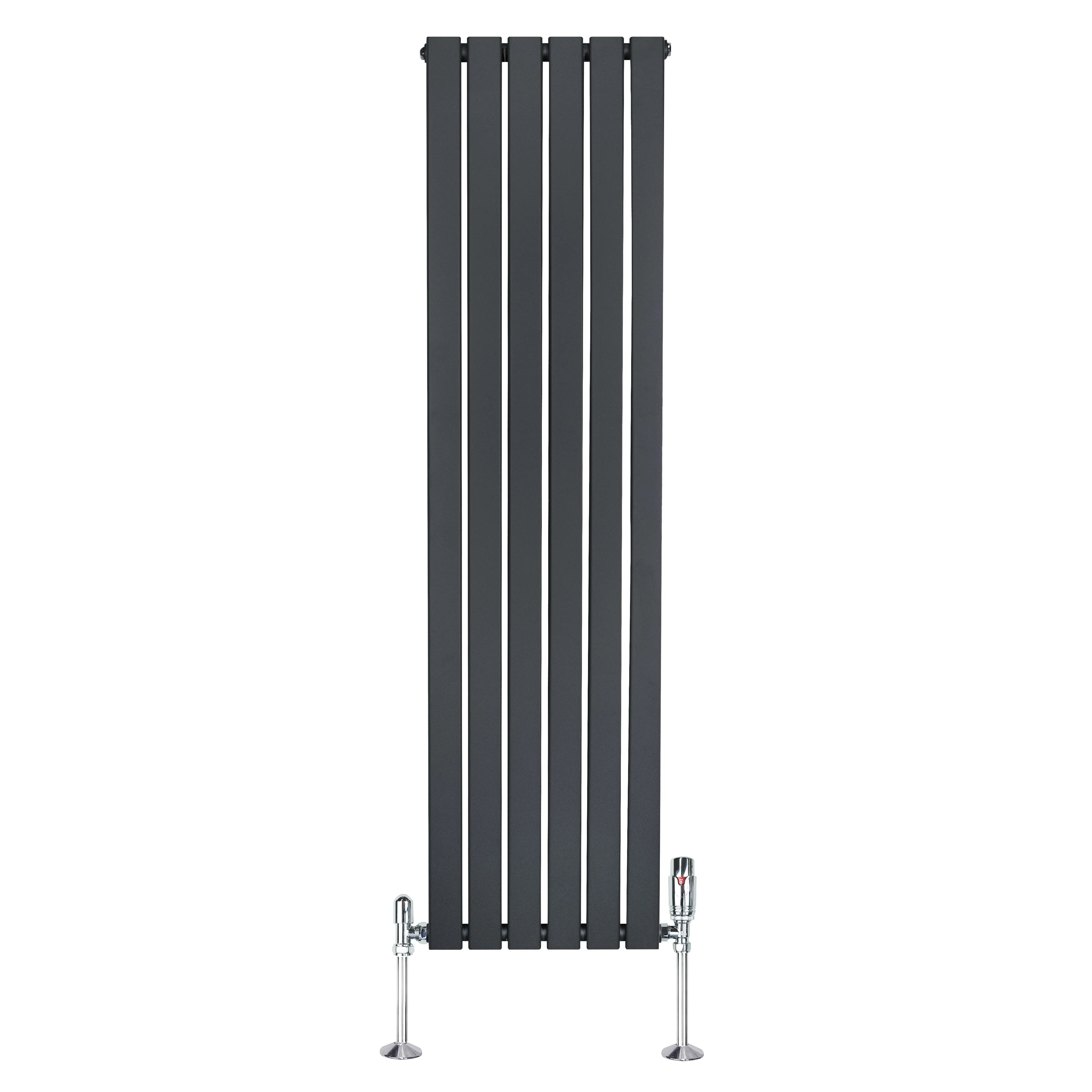 Flat Single Column Radiator & Valves – 1600mm x 420mm – Anthracite Grey