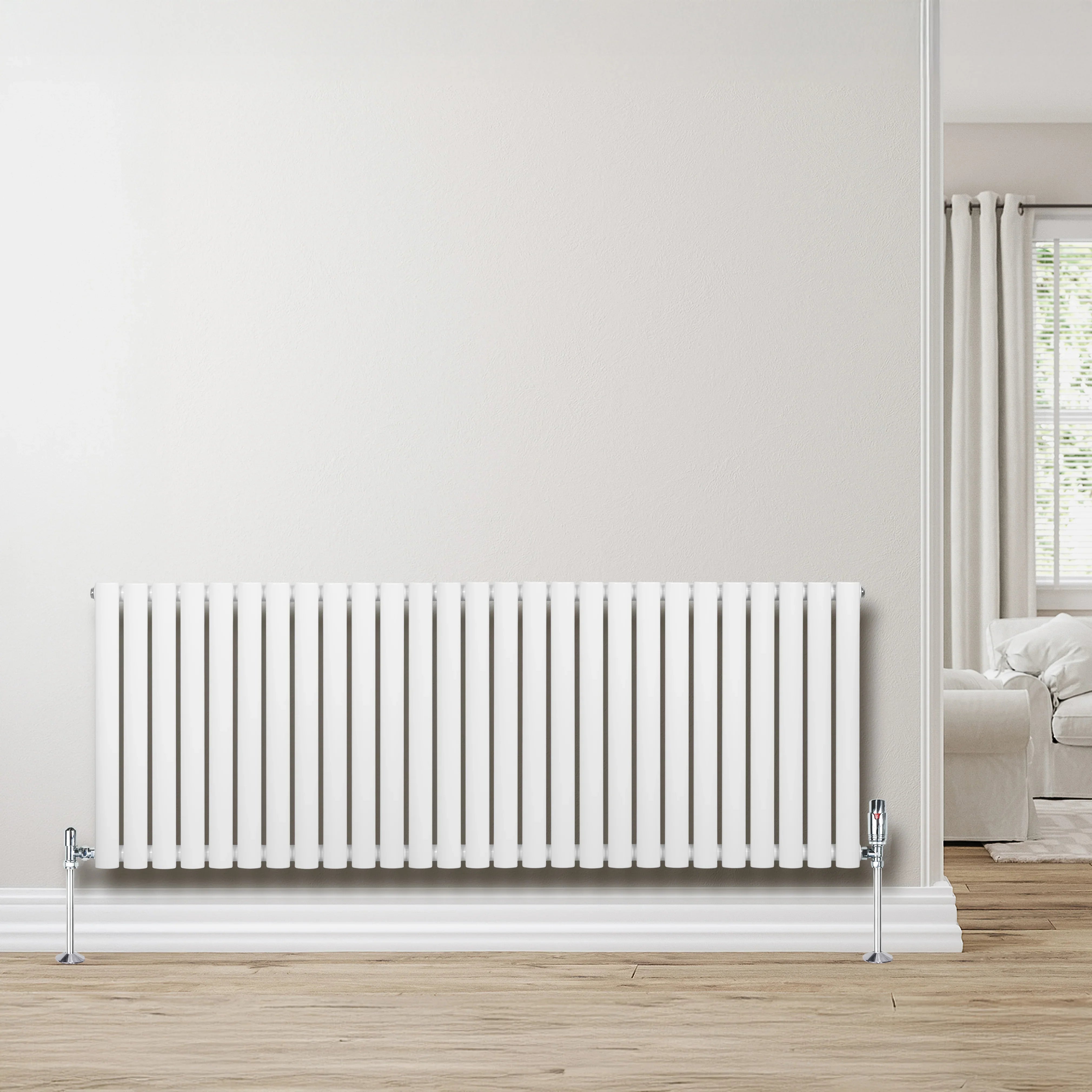 Oval Single Column Radiator & Valves – 600mm x 1620mm – White
