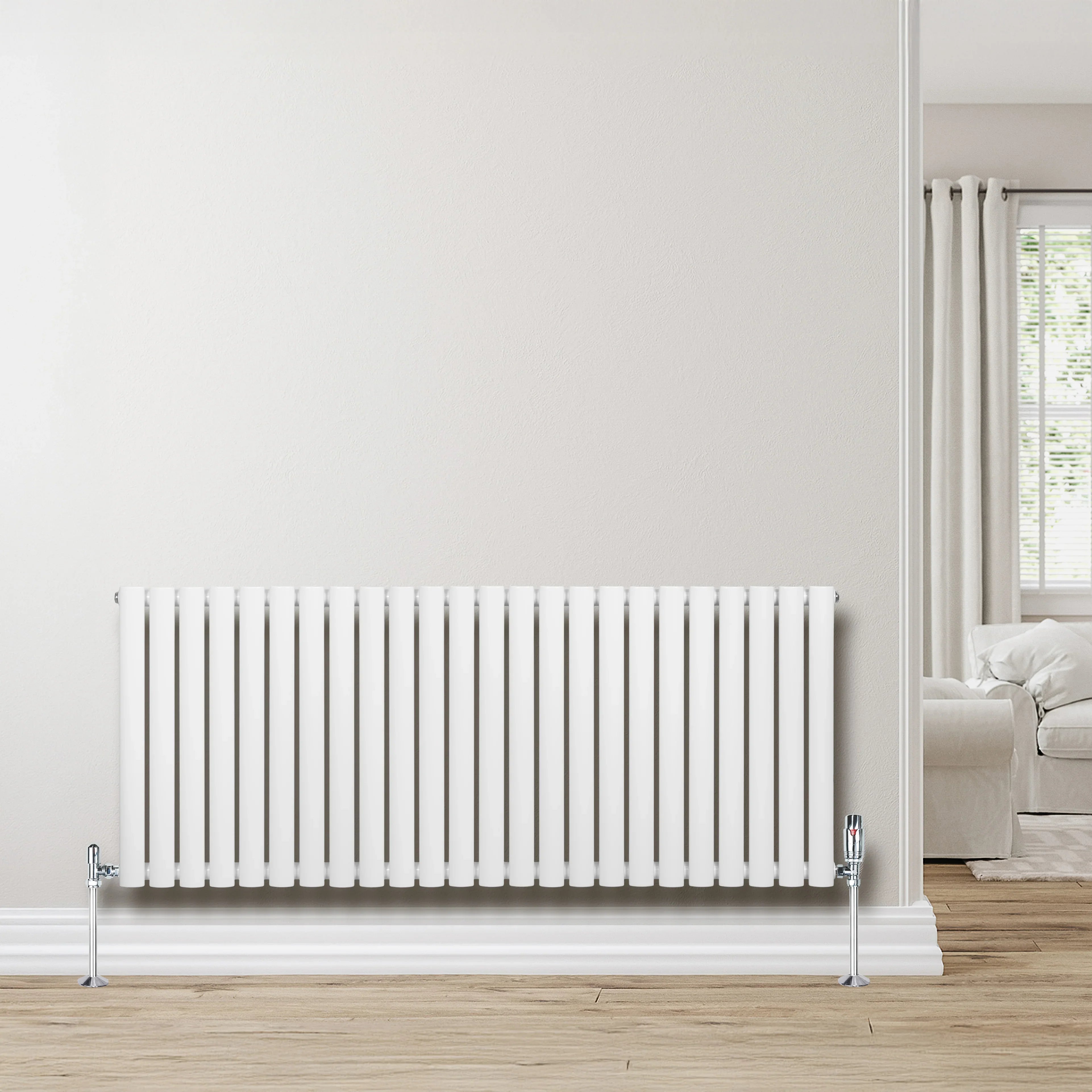 Oval Single Column Radiator & Valves – 600mm x 1440mm – White