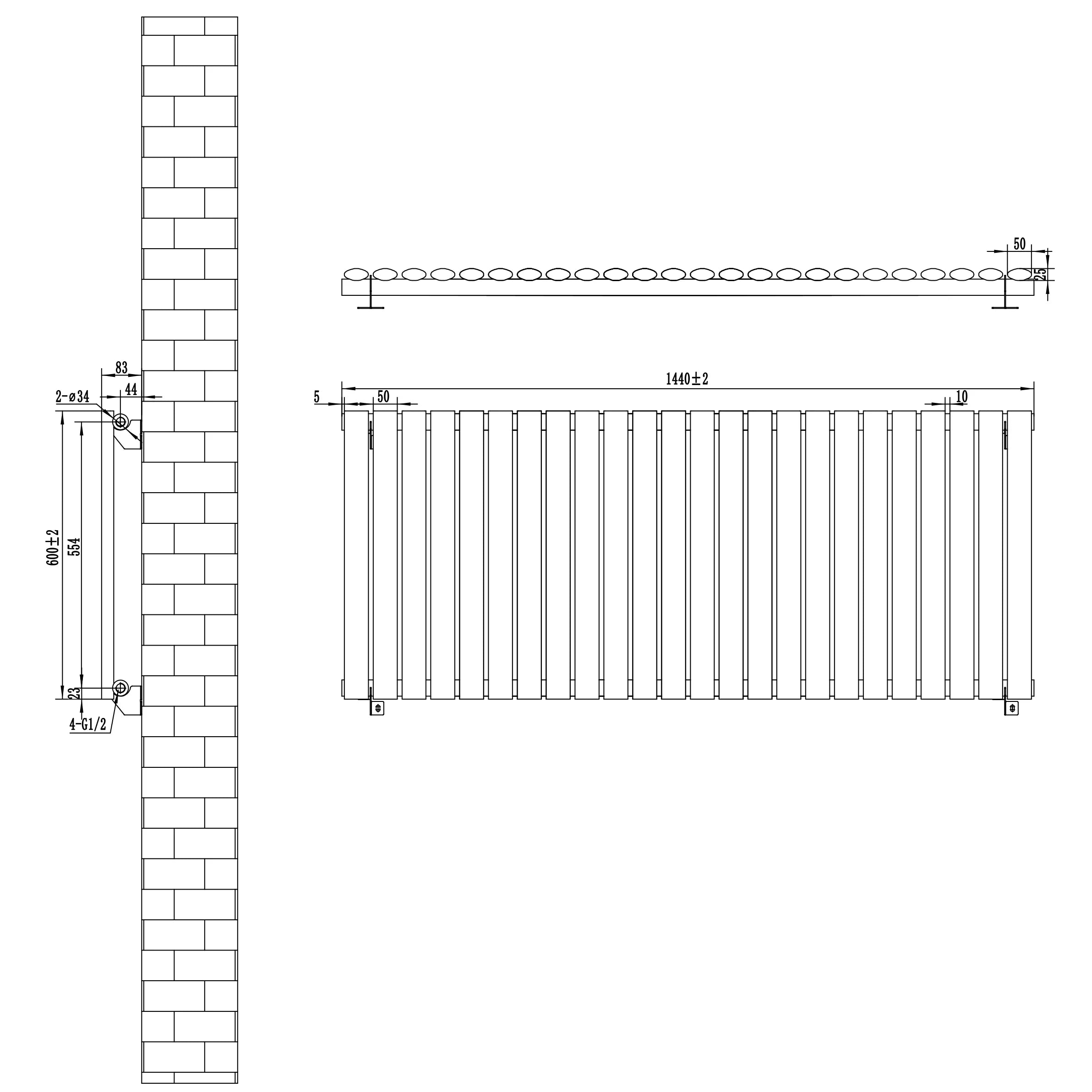 Oval Single Column Radiator & Valves – 600mm x 1440mm – White