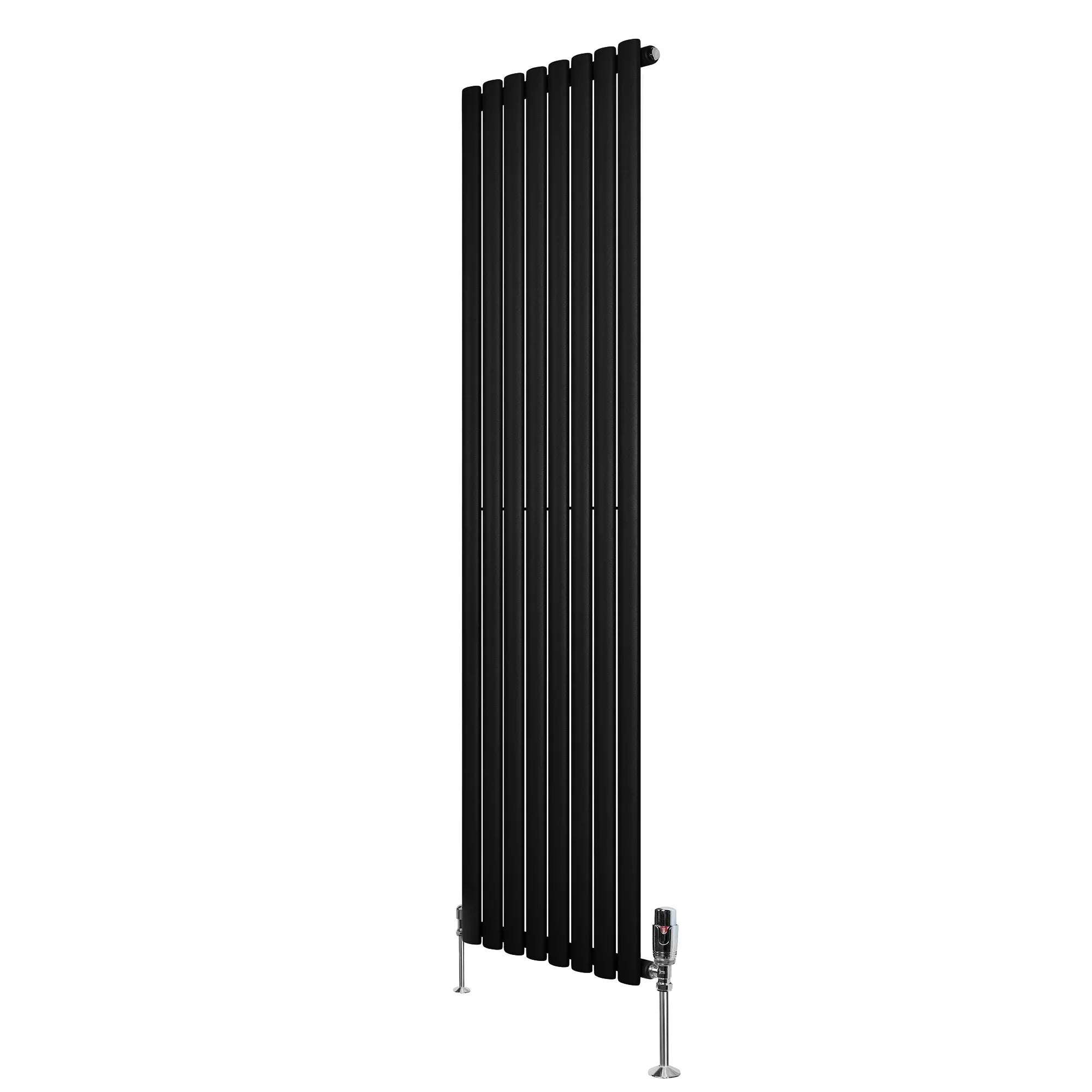 Oval Single Column Radiator & Valves – 1800mm x 480mm – Black