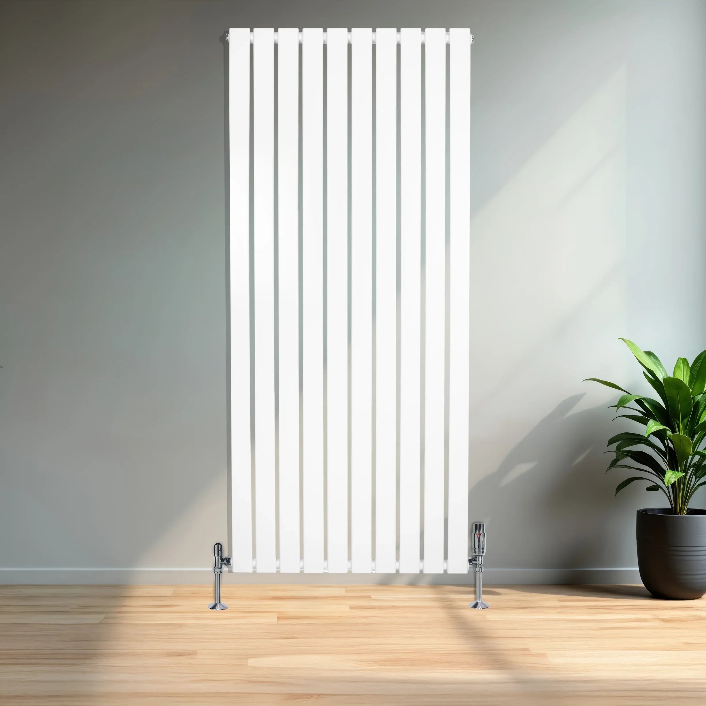 Flat Single Column Radiator – 1600mm x 700mm & Valves – White