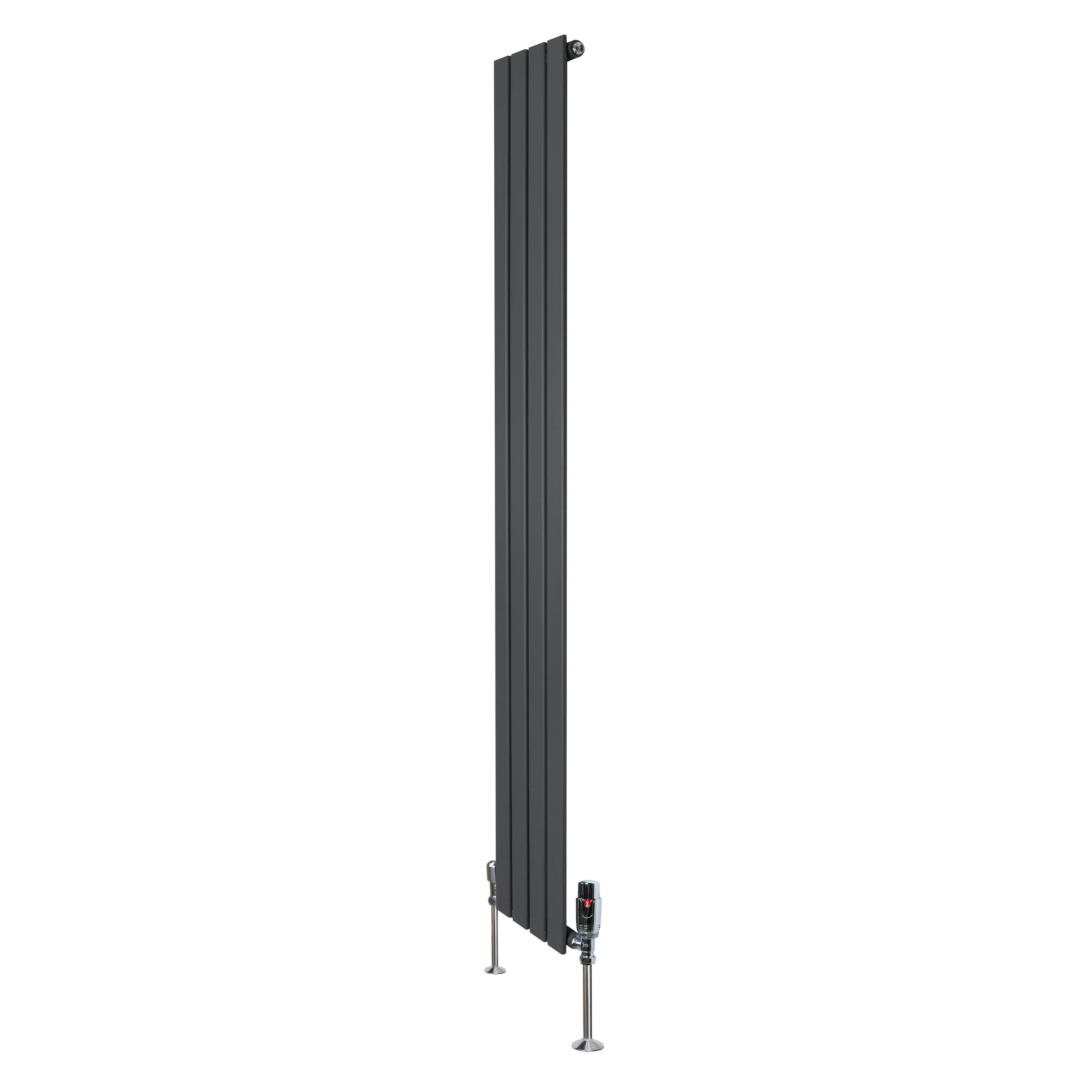 Flat Single Column Radiator & Valves – 1800mm x 280mm – Anthracite Grey
