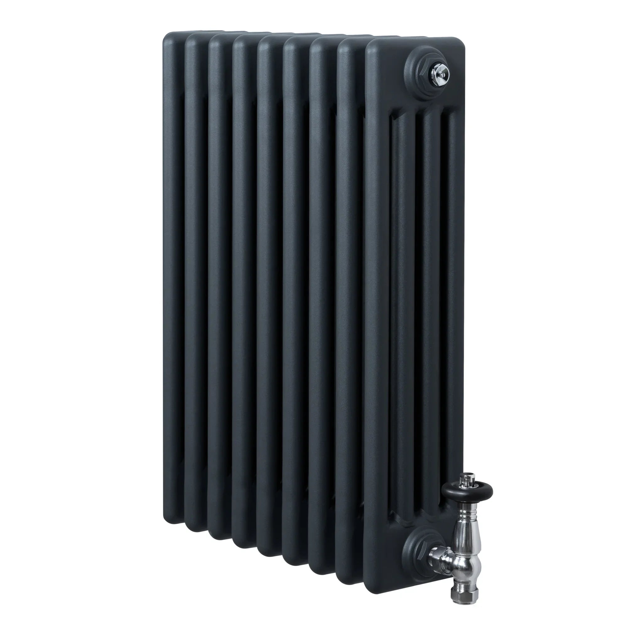 Traditional 4 Column Radiator & Valves - 600 x 425mm - Anthracite Grey
