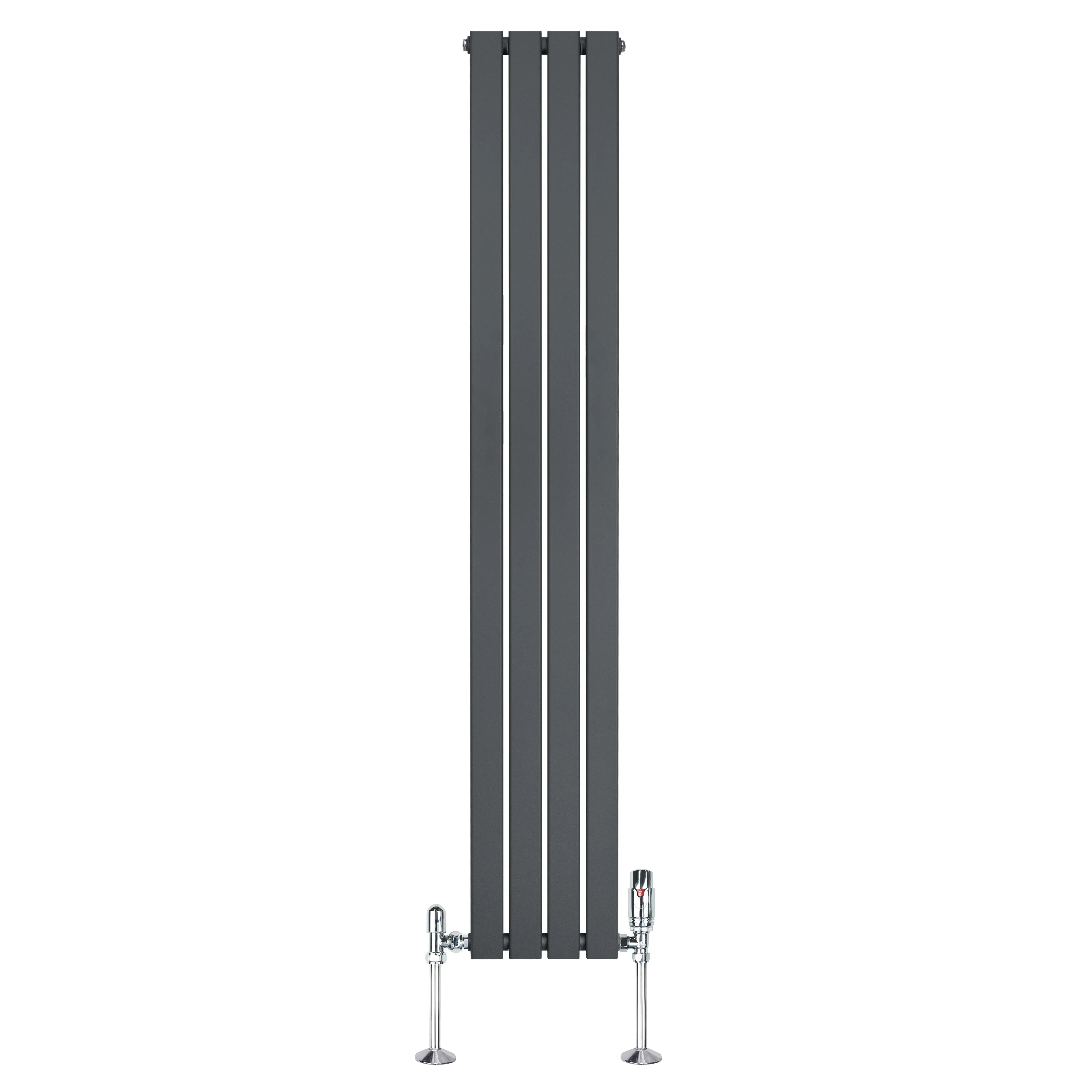 Flat Single Column Radiator & Valves – 1800mm x 280mm – Anthracite Grey