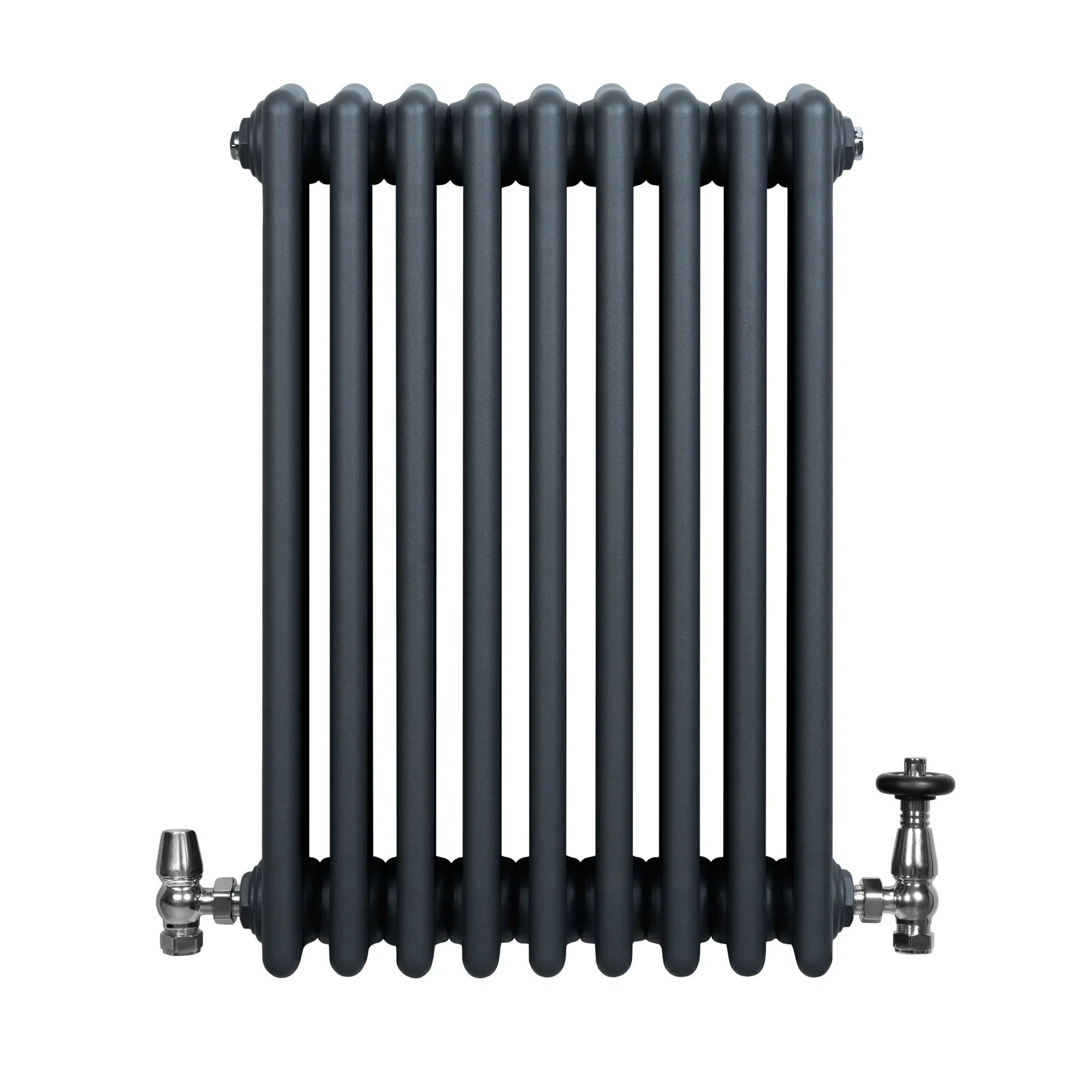 Traditional 4 Column Radiator & Valves - 600 x 425mm - Anthracite Grey