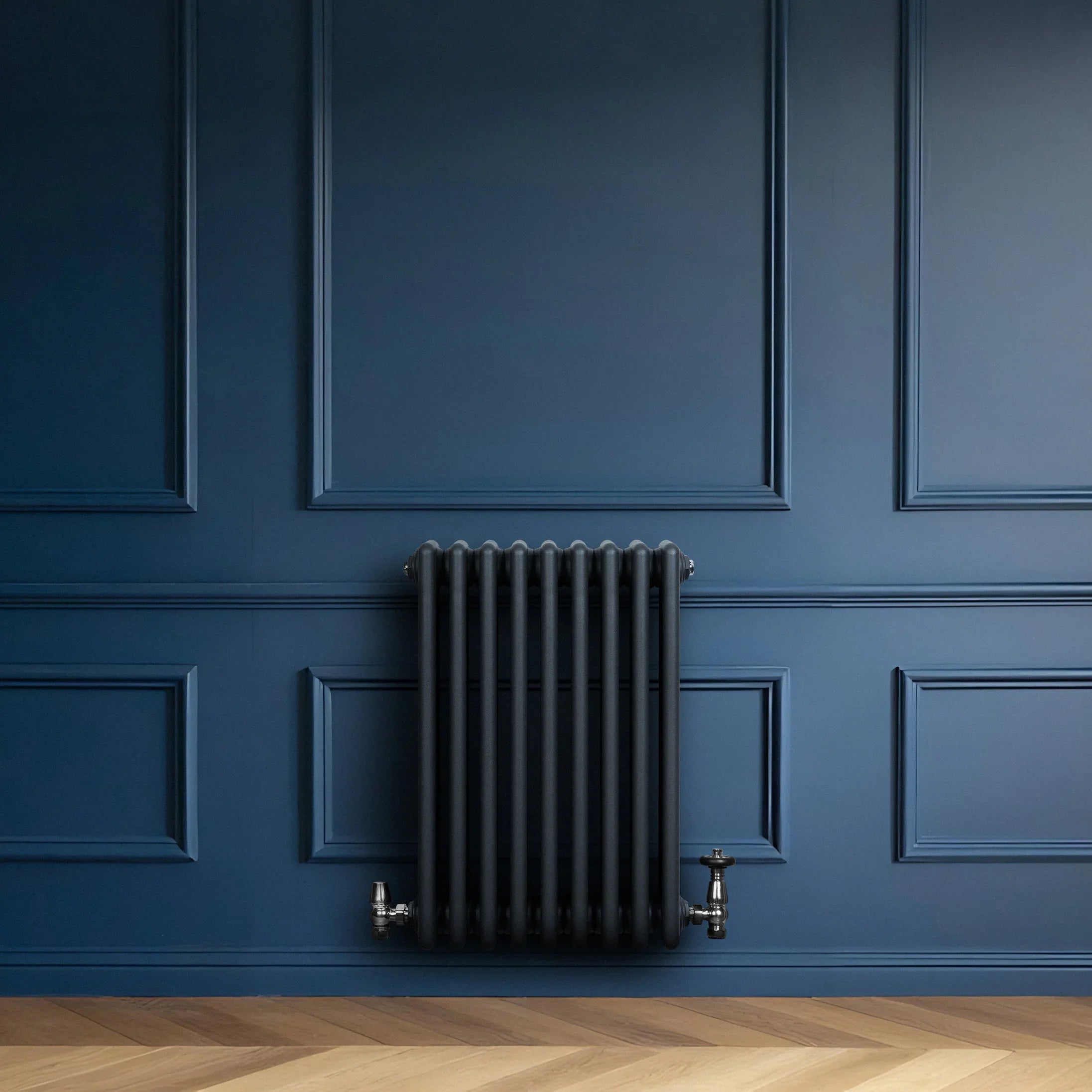 Traditional 4 Column Radiator & Valves - 600 x 425mm - Anthracite Grey