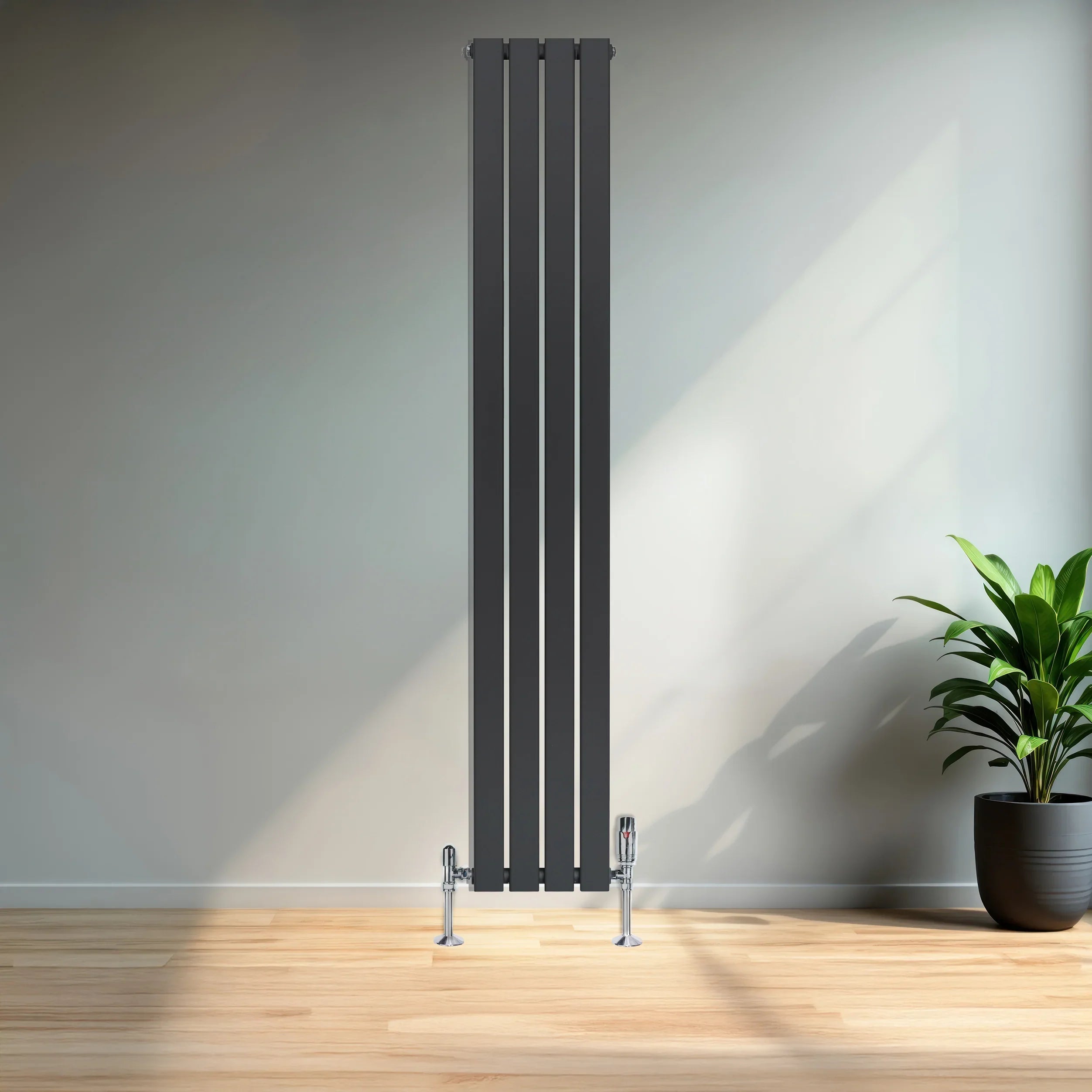 Flat Single Column Radiator & Valves – 1800mm x 280mm – Anthracite Grey