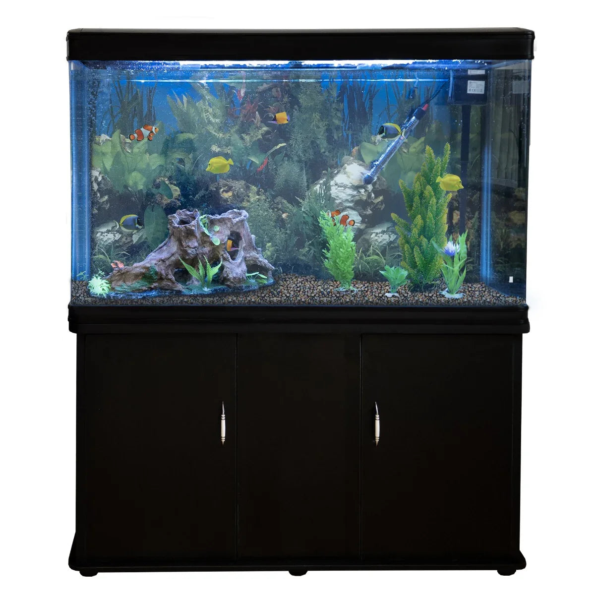 Aquarium Fish Tank and Cabinet with Complete Starter Kit - Black Tank and Natural Gravel