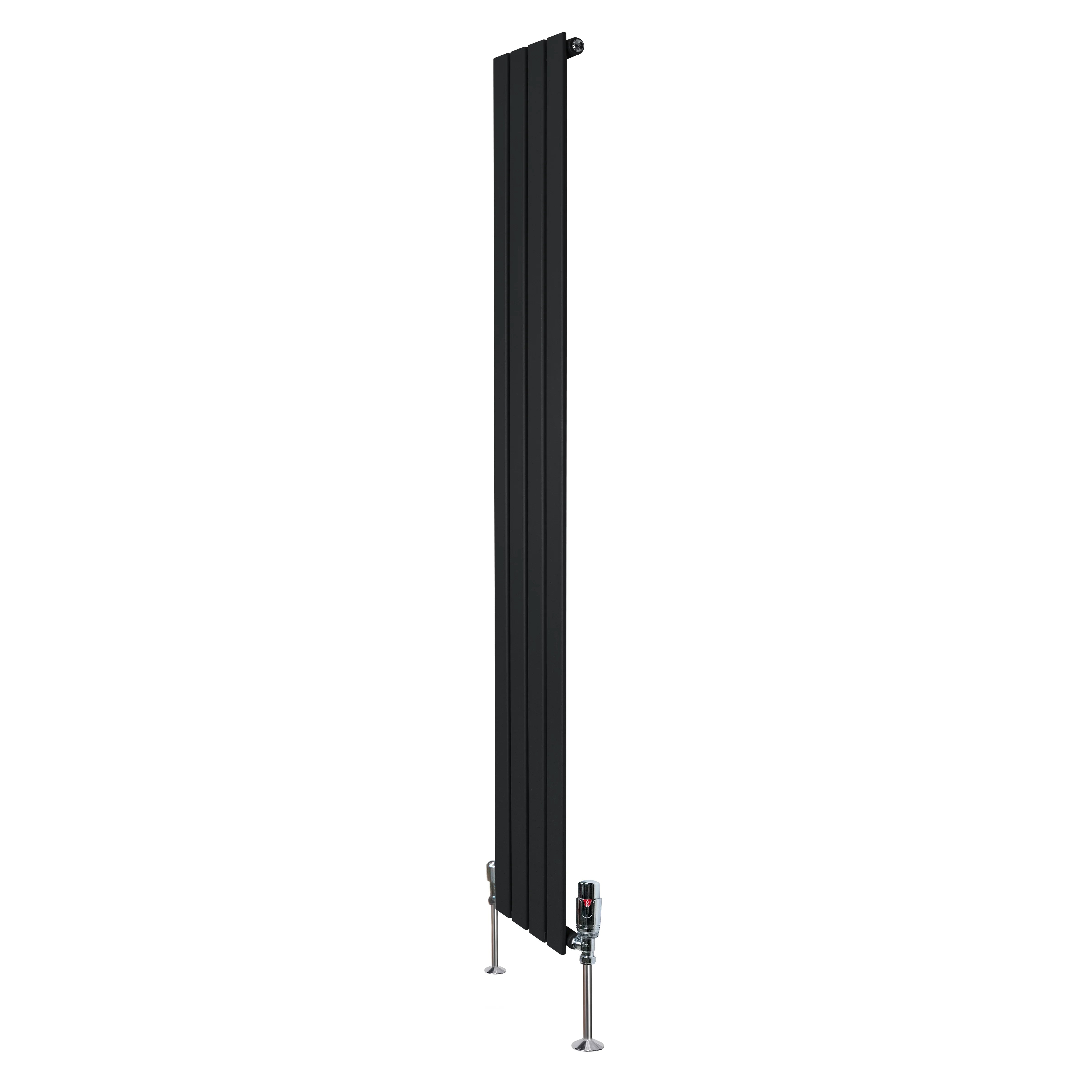 Flat Single Column Radiator & Valves – 1800mm x 280mm – Black