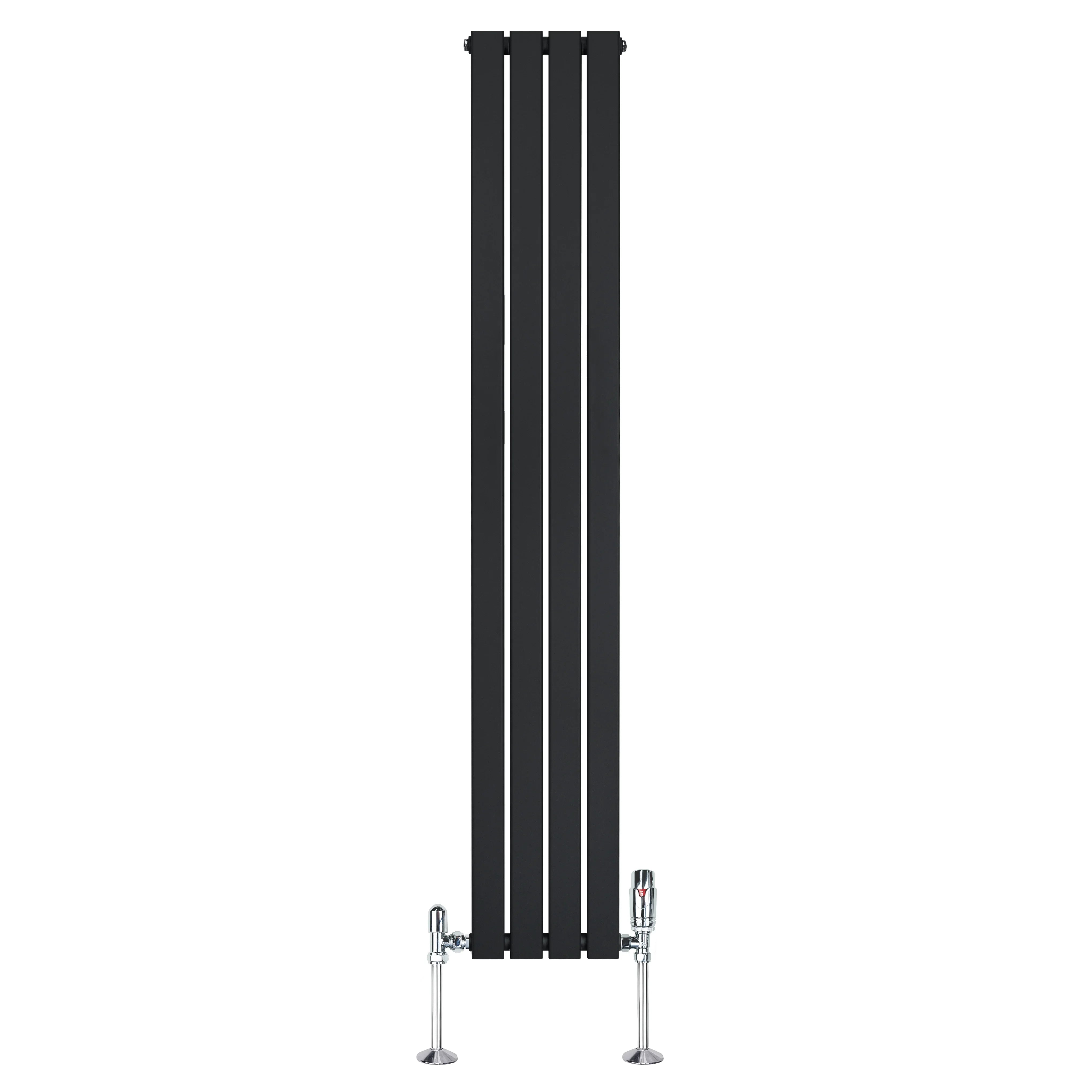 Flat Single Column Radiator & Valves – 1800mm x 280mm – Black