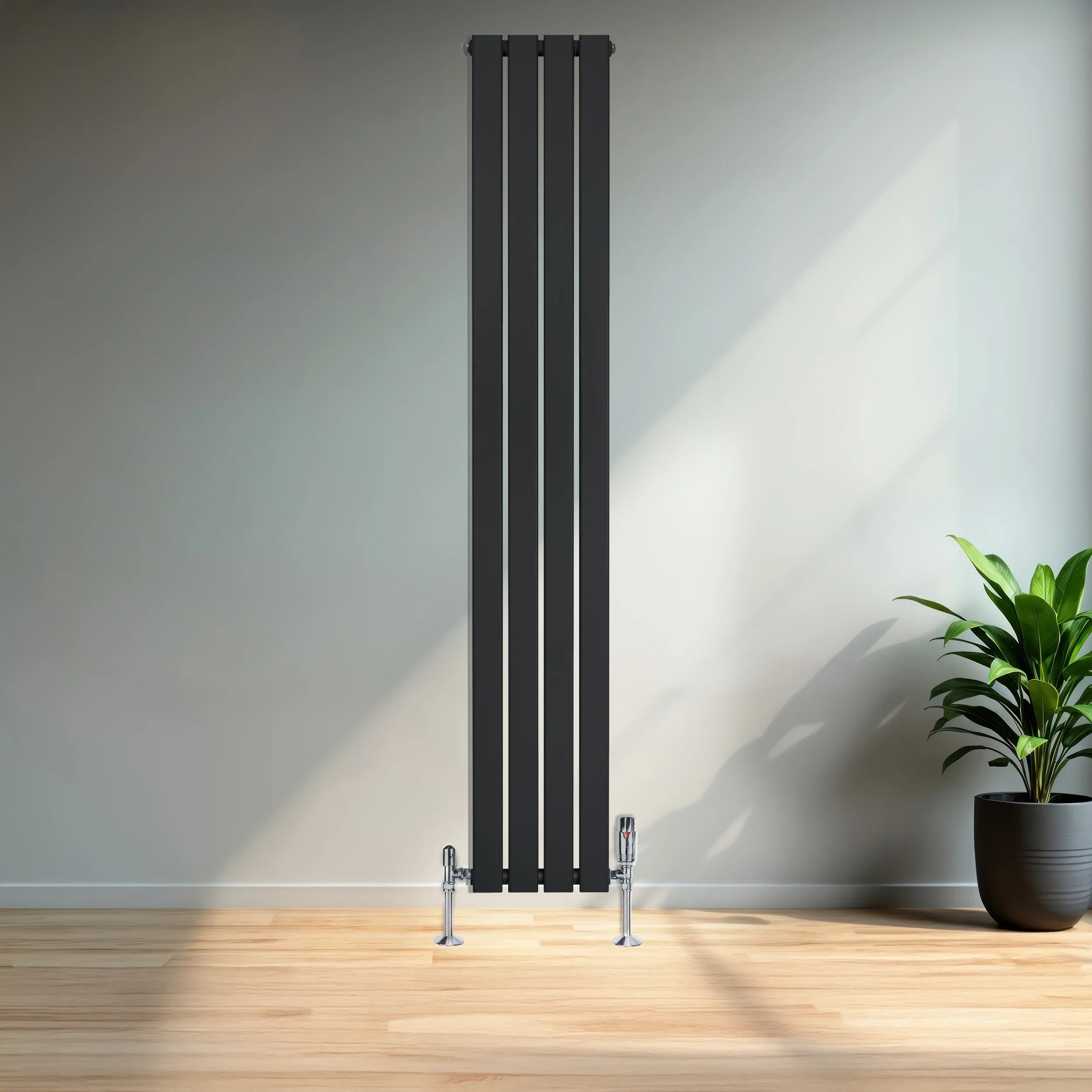 Flat Single Column Radiator & Valves – 1800mm x 280mm – Black