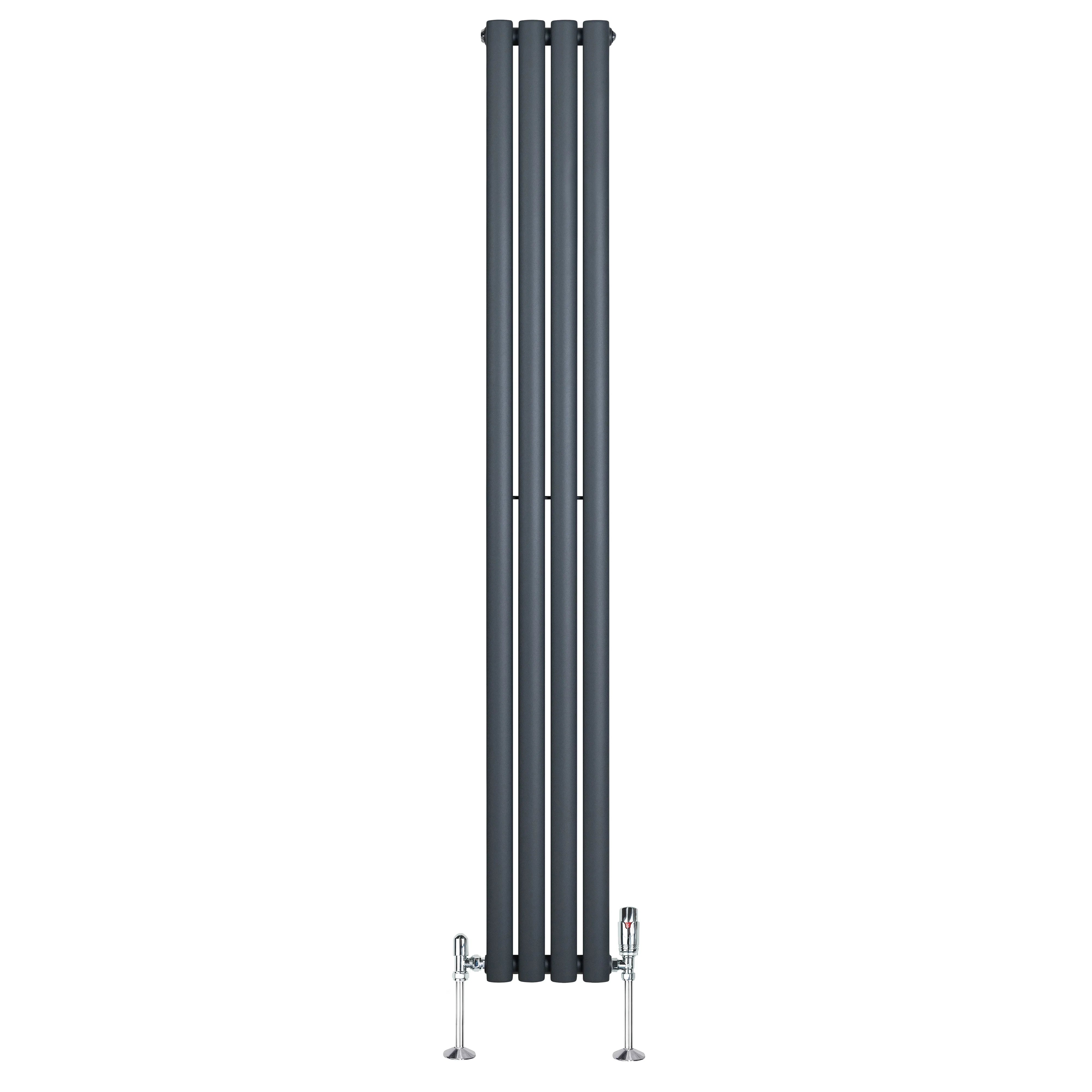 Oval Single Column Radiator & Valves – 1800mm x 240mm – Anthracite Grey