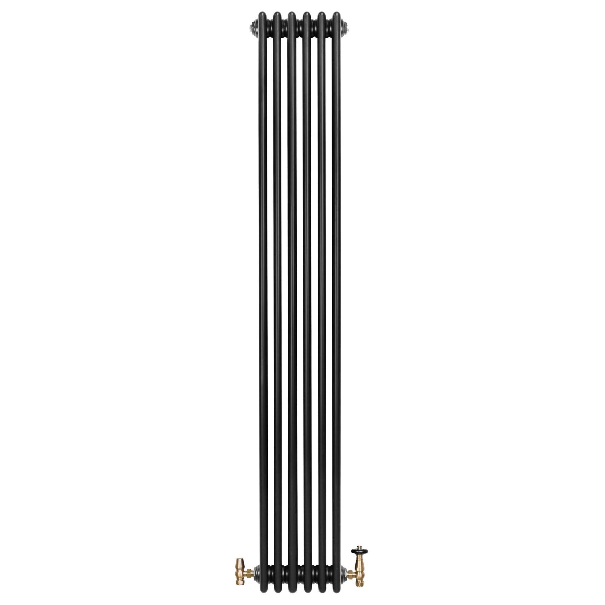 Traditional 4 Column Radiator & Valves - 1800 x 290mm - Black