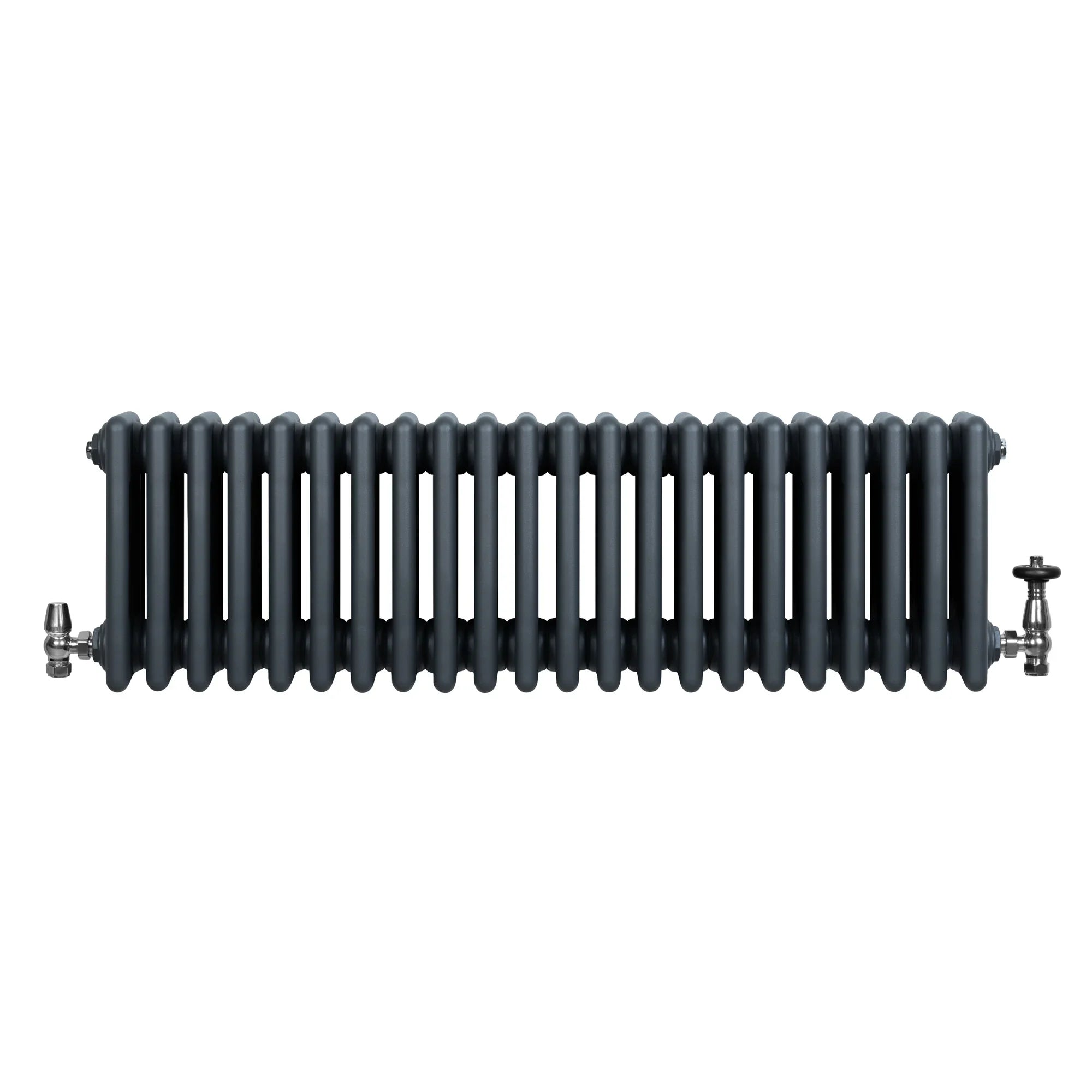 Traditional 4 Column Radiator & Valves - 300 x 1010mm - Anthracite Grey