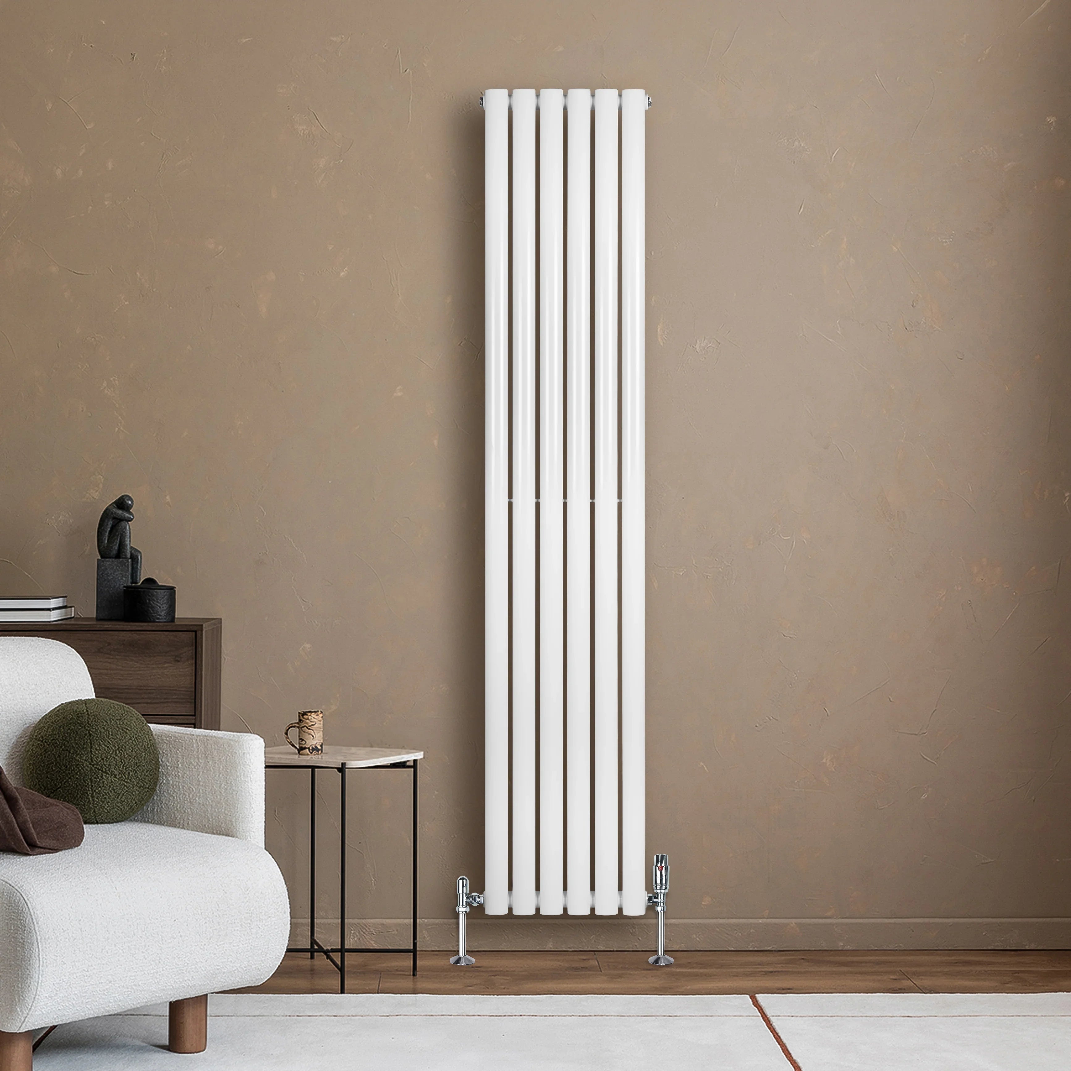 Oval Single Column Radiator & Valves – 1800mm x 360mm – White