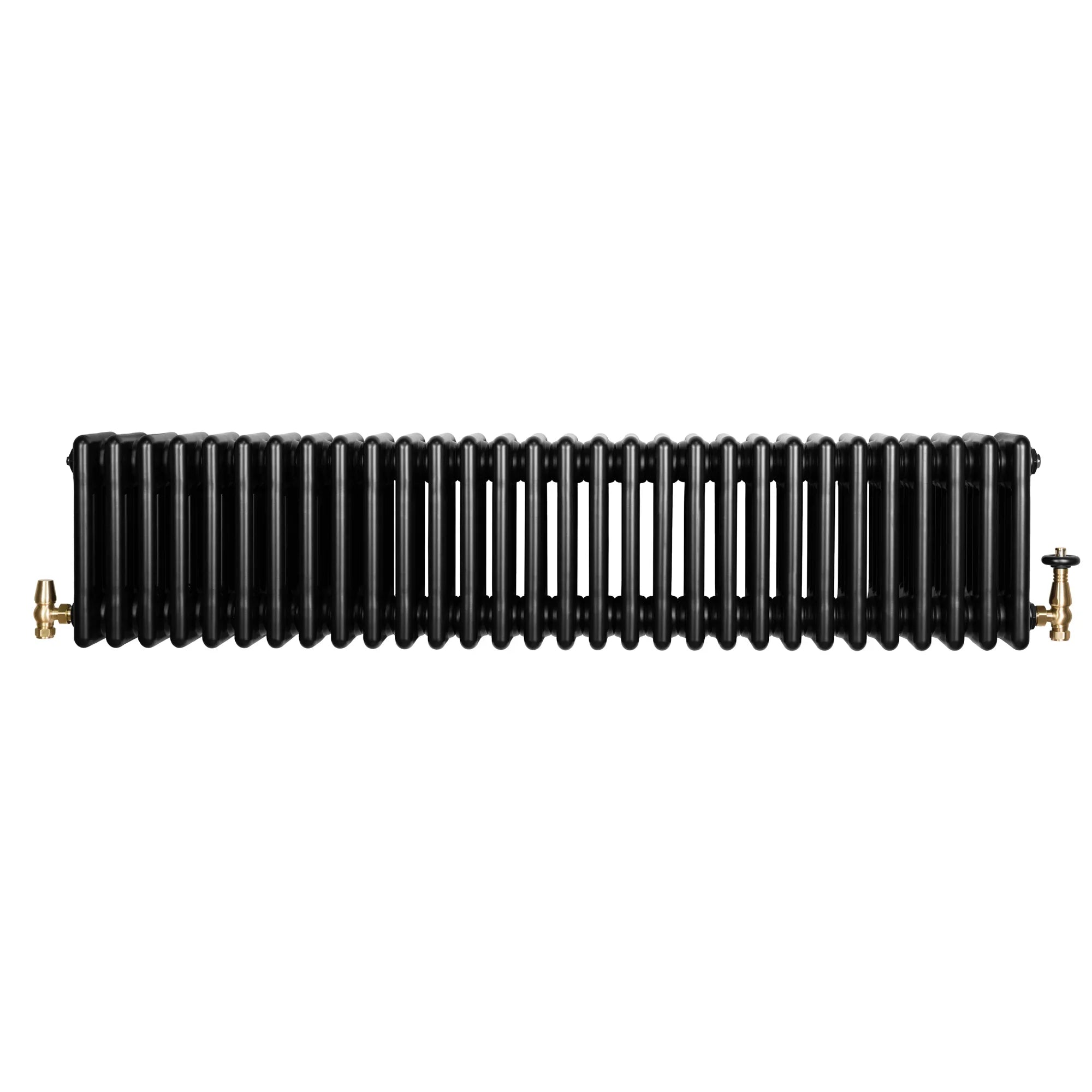 Traditional 4 Column Radiator & Valves - 300 x 1370mm - Black